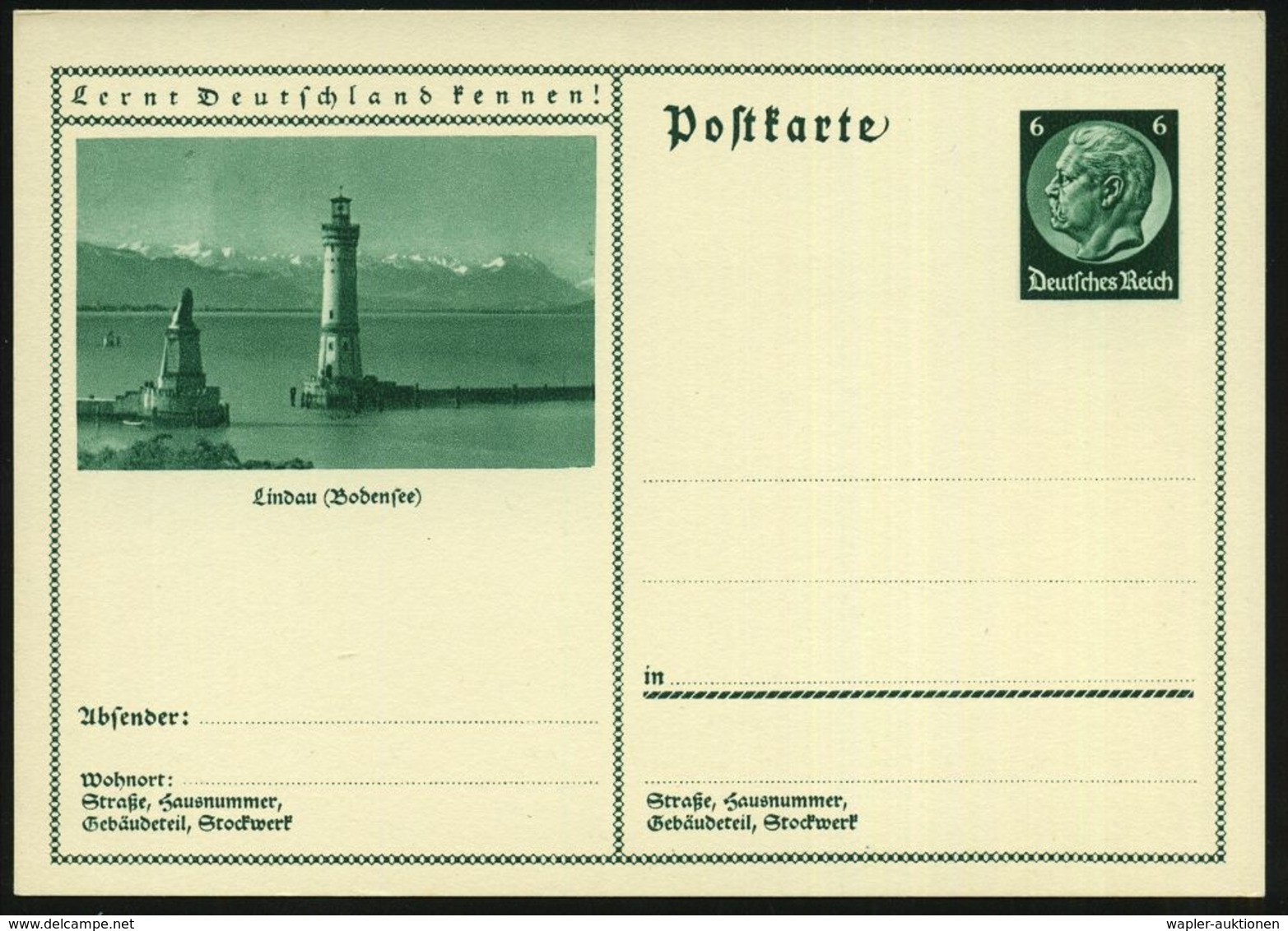 Lindau (Bodensee) 1933/34 6 Pf. BiP Hindenburg, Grün: Hafeneinfahrt Mit Leuchtturm (u. Löwendenkmal) 2 Verschied. Ausgab - Phares