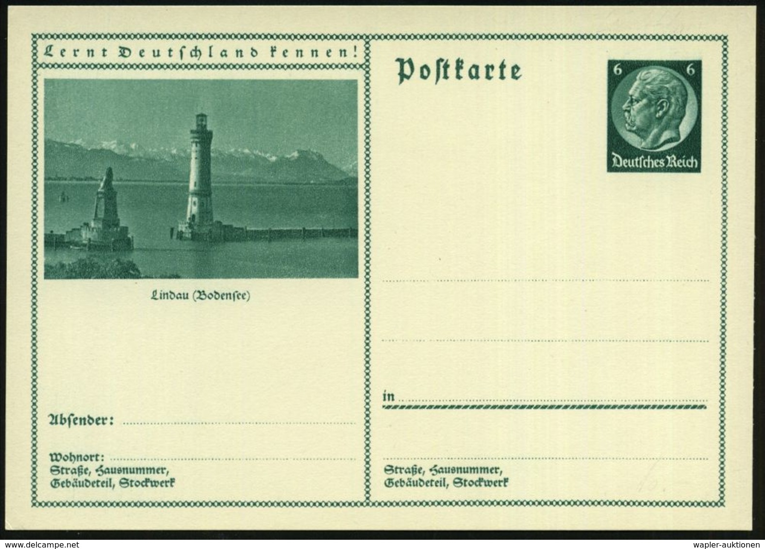 Lindau (Bodensee) 1933/34 6 Pf. BiP Hindenburg, Grün: Hafeneinfahrt Mit Leuchtturm (u. Löwendenkmal) 2 Verschied. Ausgab - Phares