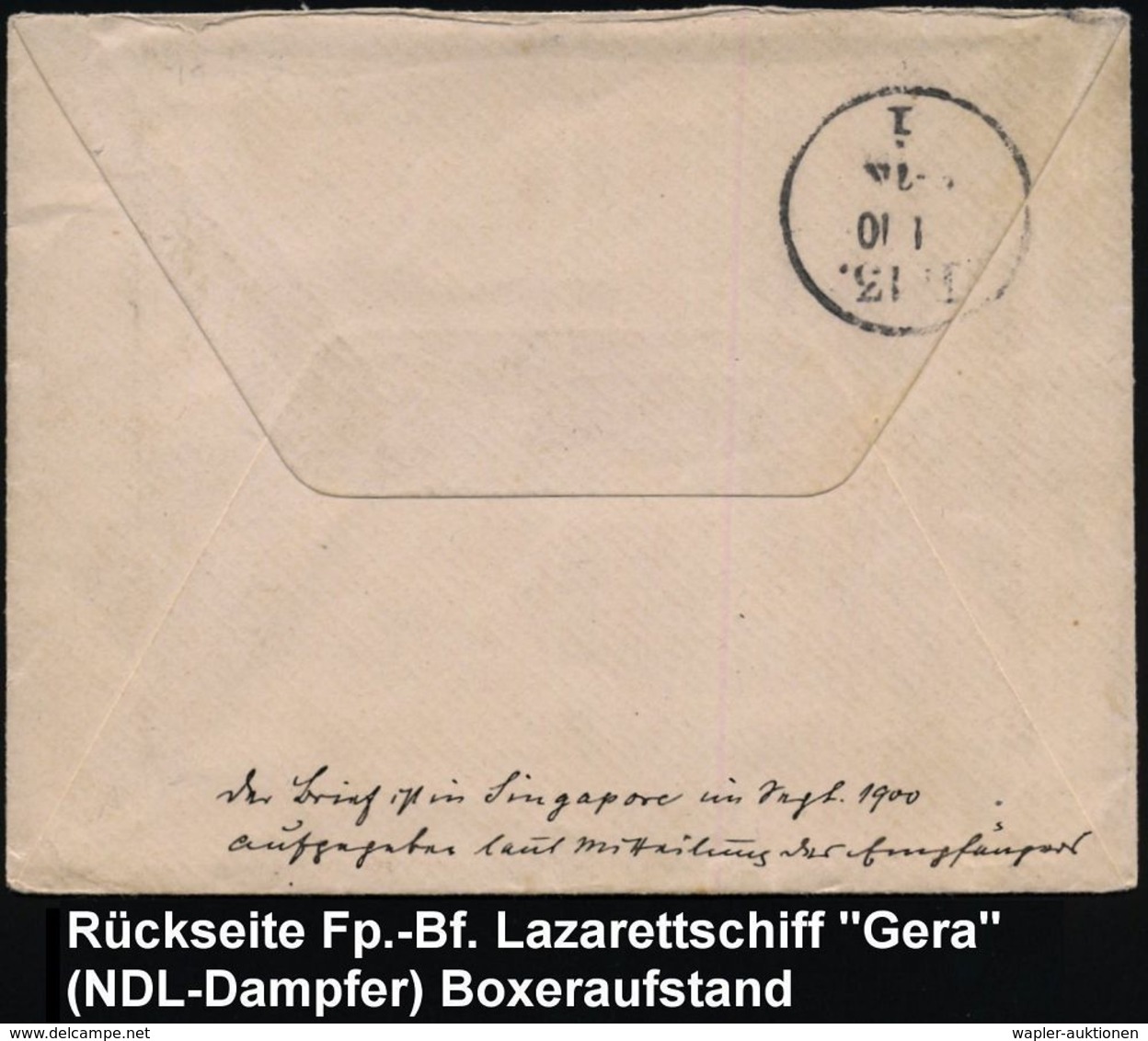 DEUTSCHES REICH 1900 (12.9.) 1K-BPA: KAIS. DEUTSCHE/MARINE-/SCHIFFSPOST/No.6/** = Hospitalschiff "Gera" + Vs. Hs. Abs.:  - Maritiem