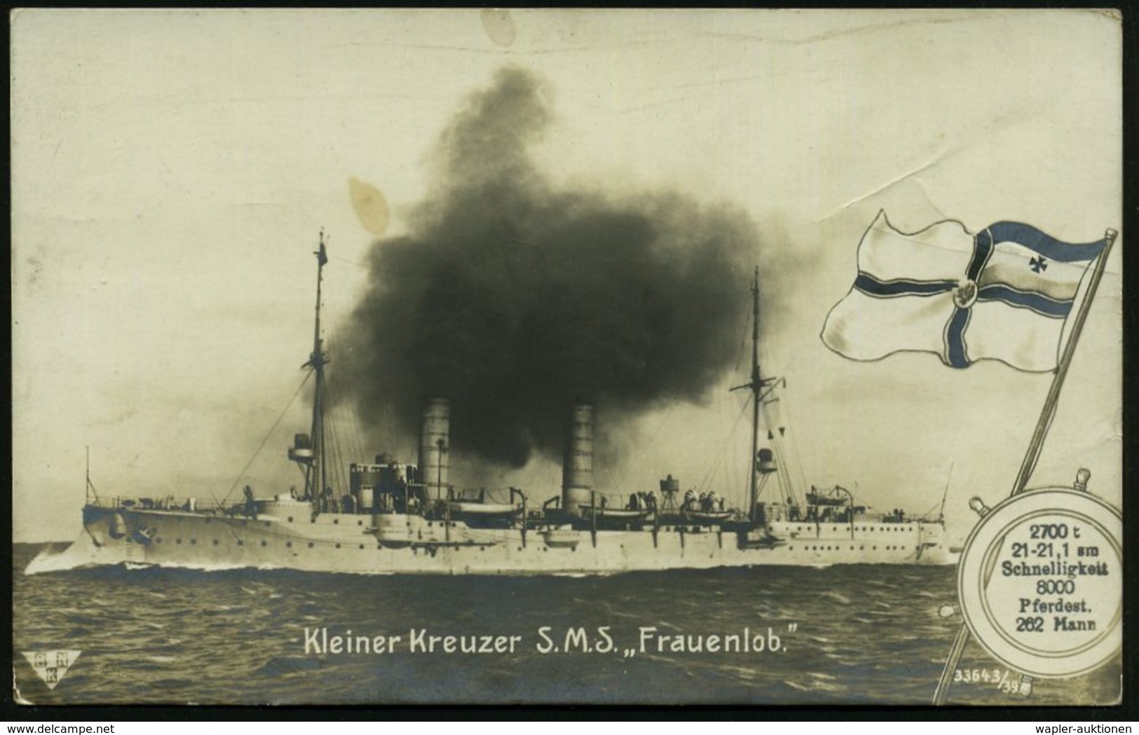 DEUTSCHES REICH 1914 Viol. 1K-Steg-HdN: Kaiserliche Marine/Kommando S.M.S. "Frauenlob" = Kleiner Kreuzer, Am 31. Mai 191 - Maritime