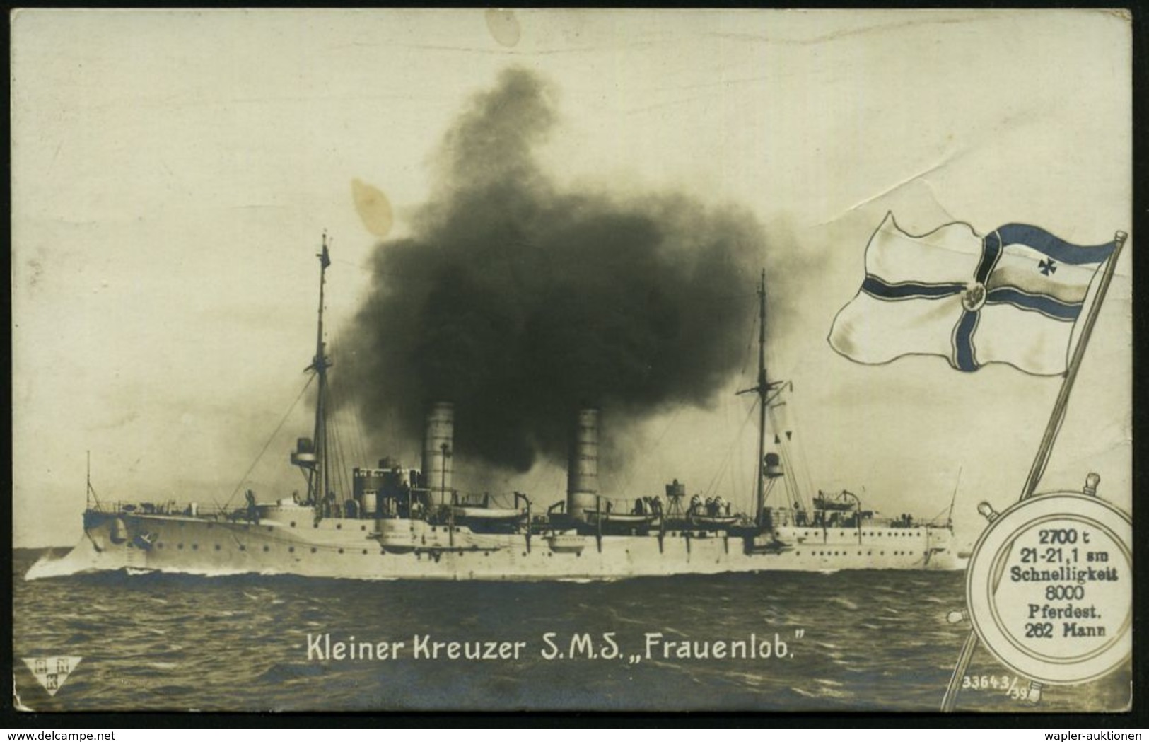 DEUTSCHES REICH 1914 Viol. 1K-Steg-HdN: Kaiserliche Marine/Kommando S.M.S. "Frauenlob" = Kleiner Kreuzer, Am 31. Mai 191 - Maritiem