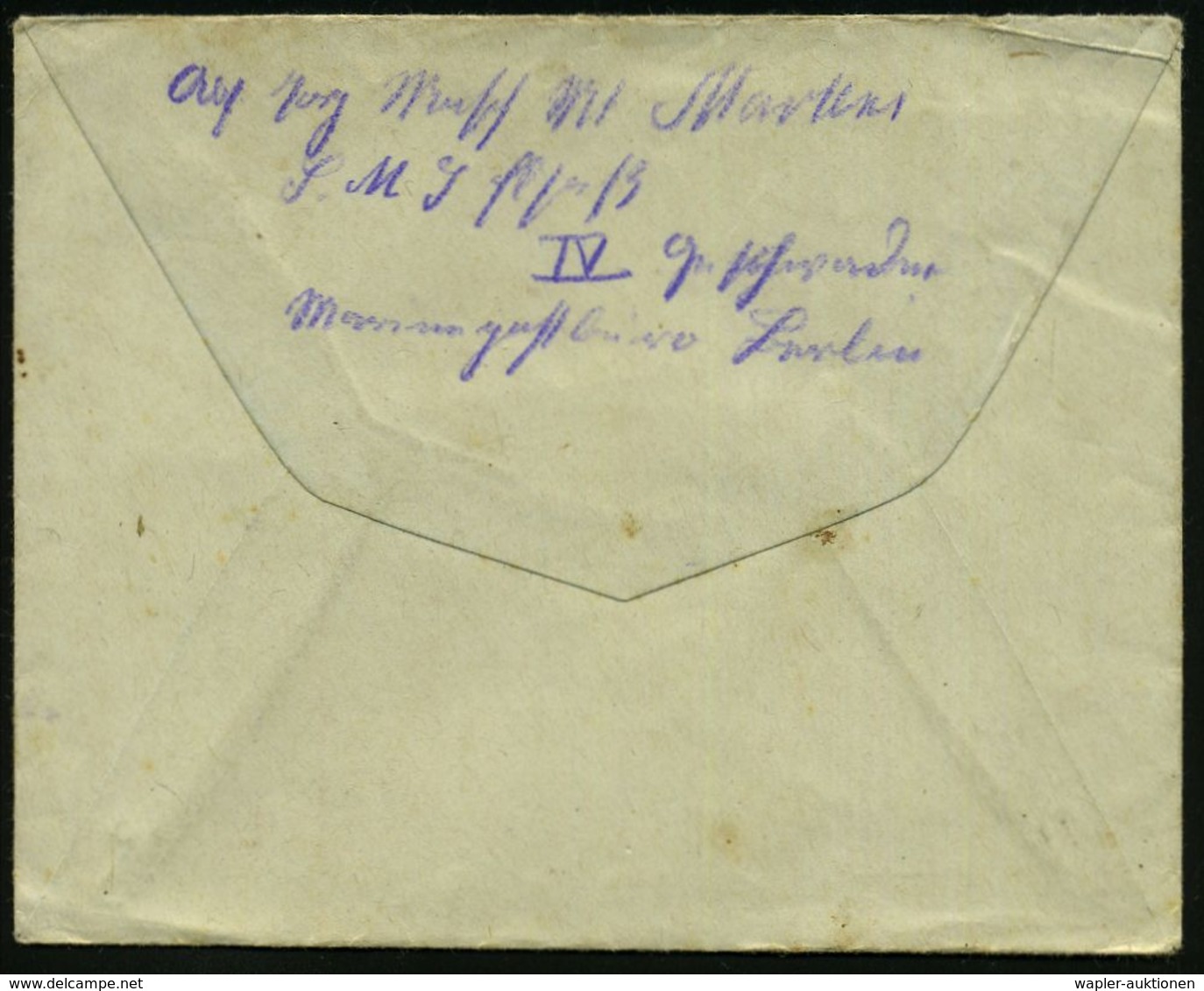 DEUTSCHES REICH 1914 (9.12.) Blauer 1K-Brücken-Briefstempel: Kaiserliche Marine/ Kommando/ S.M.S. "Elsass" (= MSP No.162 - Maritime