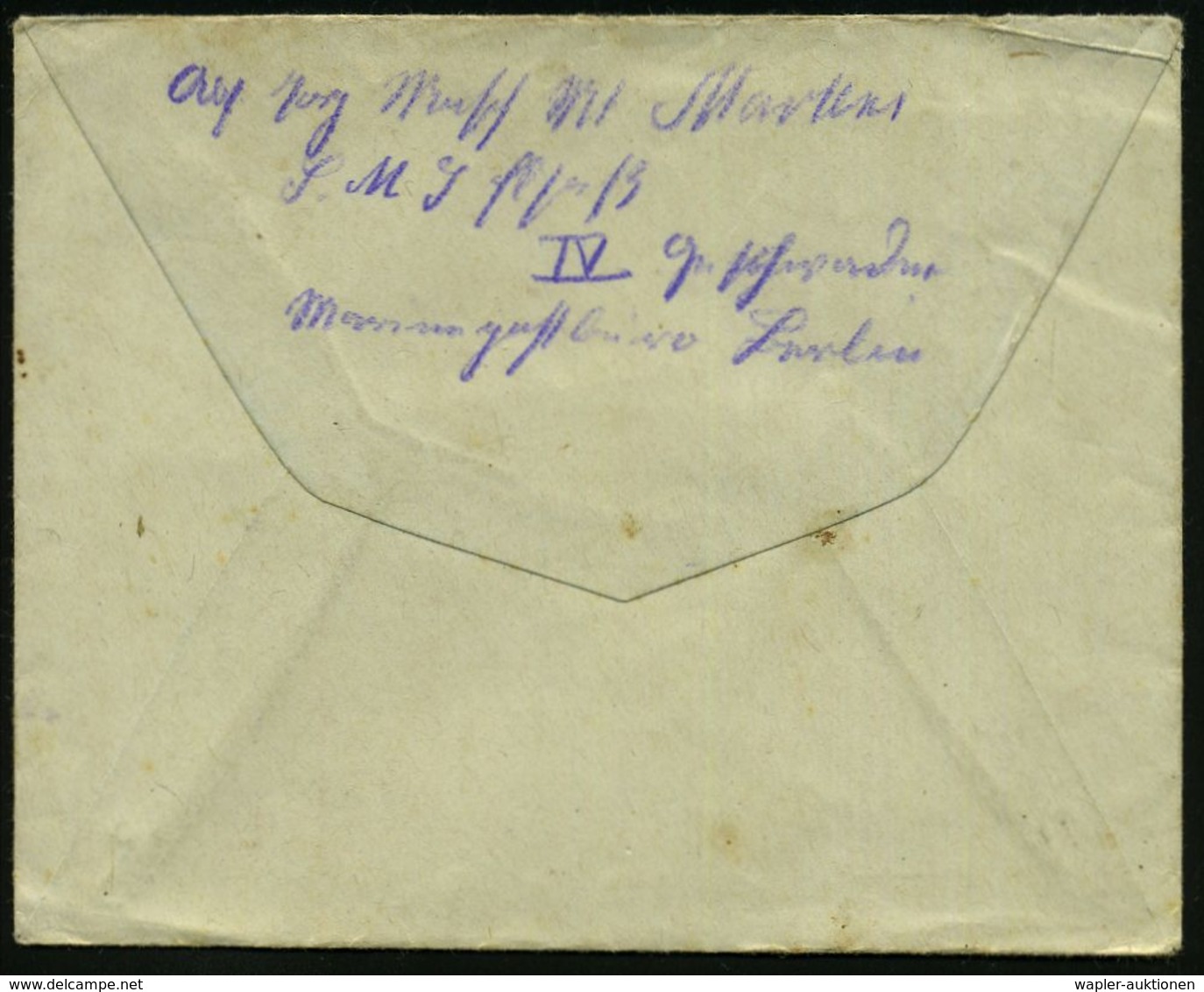 DEUTSCHES REICH 1914 (9.12.) Blauer 1K-Brücken-Briefstempel: Kaiserliche Marine/ Kommando/ S.M.S. "Elsass" (= MSP No.162 - Marittimi