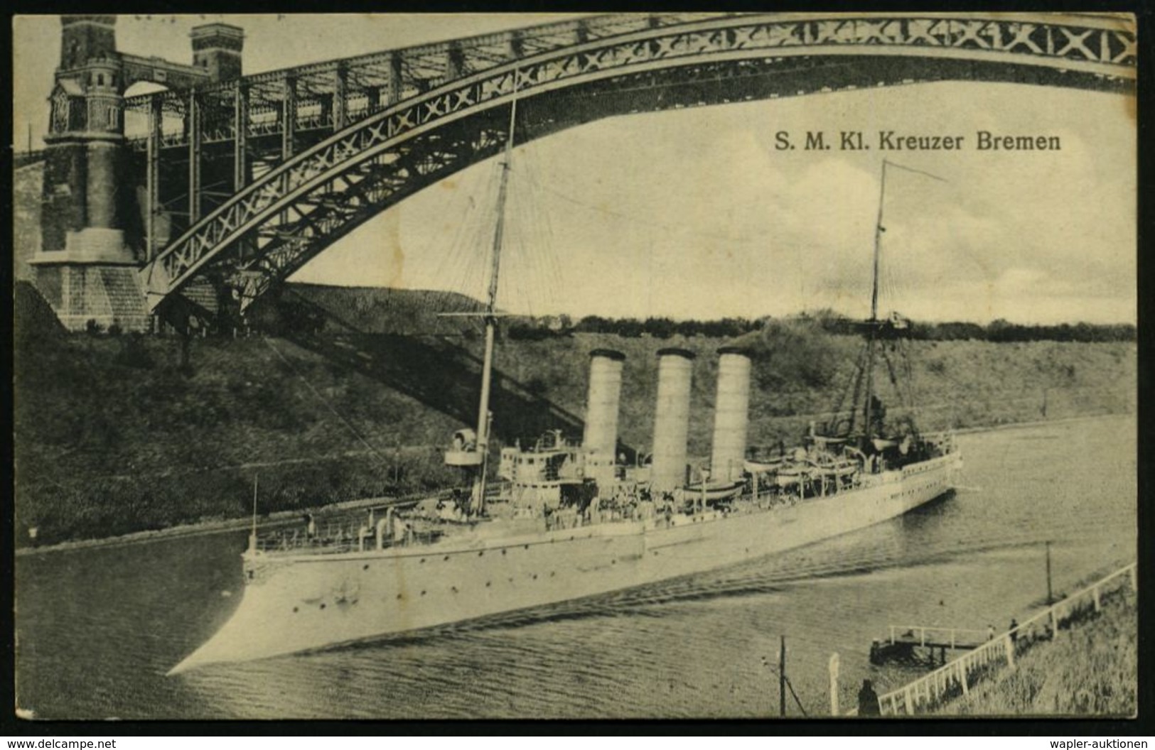 DEUTSCHES REICH 1915 (5.8.) 1K-BPA: KAIS. DEUTSCHE/MARINE-/SCHIFFSPOST/No. 202/** = S.M.S. "Bremen", Kleiner Kreuzer, Am - Marittimi