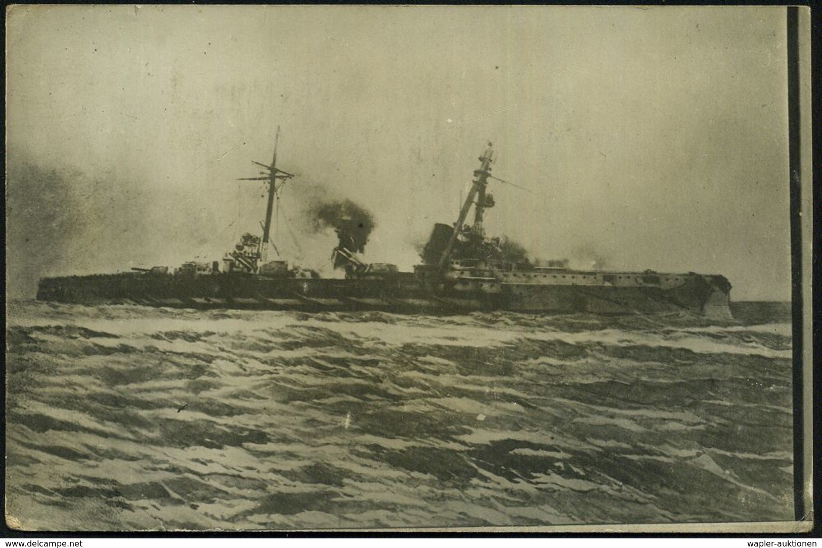 DEUTSCHES REICH 1916 (ca.) S/w.-Foto-Ak.: S.M.S. "Blücher" Sinkend (= M.S.P. No.12) Am 24. 1. 1915, Seeschlacht Bei Der  - Maritiem