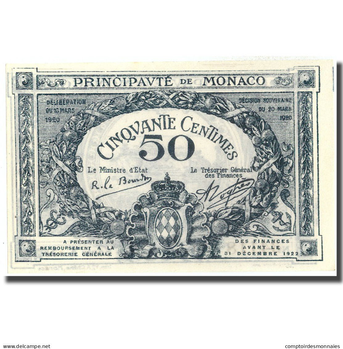 Billet, Monaco, 50 Centimes, 1920, 1920-03-20, KM:3a, NEUF - Monaco