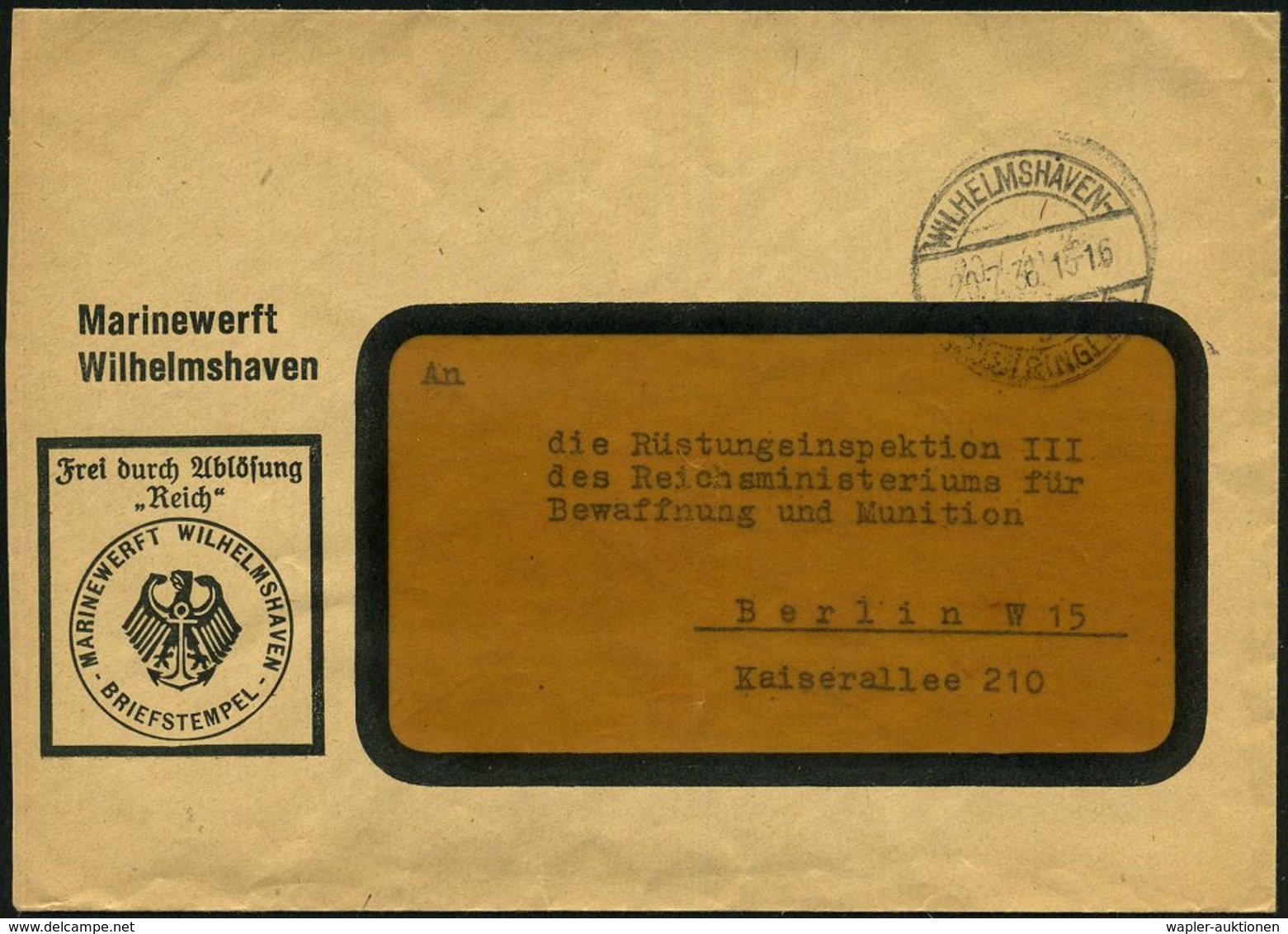 WILHELMSHAVEN-/ RÜSTRINGEN/ B 1936 (20.7.) 1K-Brücke Auf Dienst-Bf.: Marinewerft Wilhelmshaven/ FdA "Reich".. Noch Mit A - Marittimi