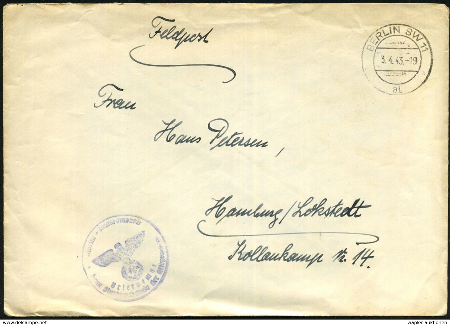 BERLIN SW 11 1943 (Jan./Apr.) MWSt.: BERLIN SW 11/an/Frauen U. Mädel/ Meldet Euch Zur/ Mitarbeit Bei Der Reichspost.. +  - Maritime