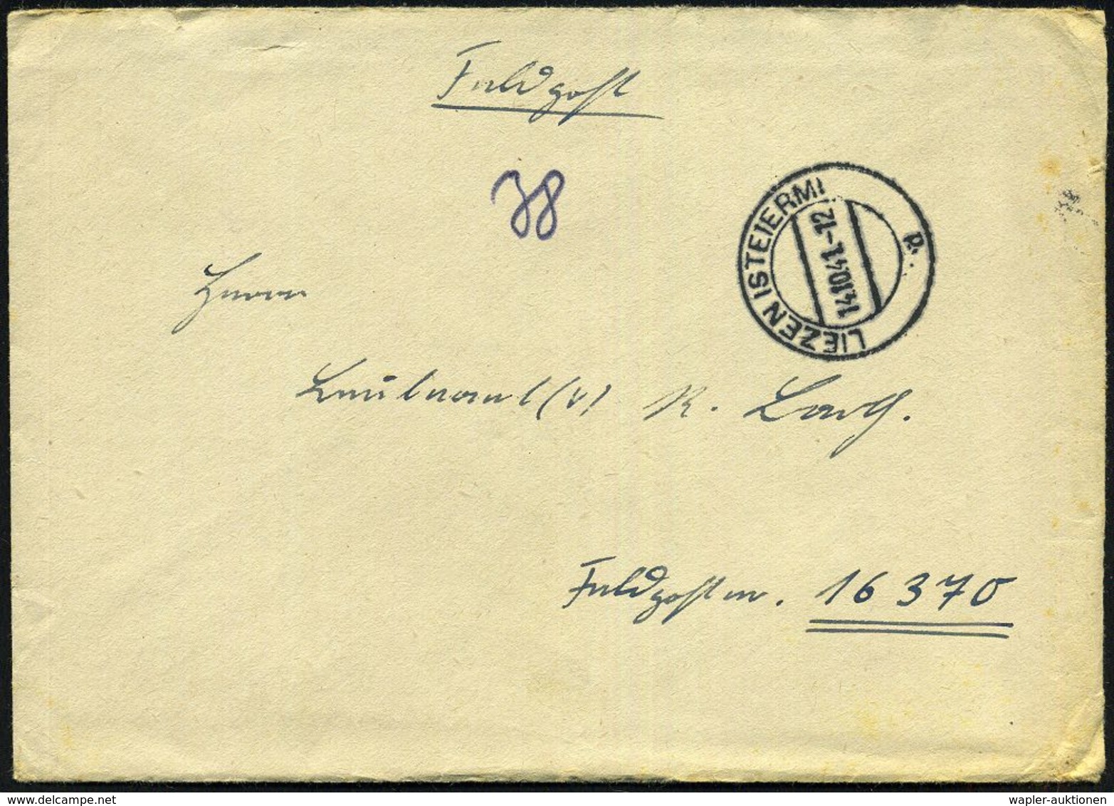 DEUTSCHES REICH 1941 (Sept./Okt.) 2x 1K: FELDPOST/b/--- + Viol. 1K-HdN: Feldpostnr. 16370, 2x Rs. Hs. Abs. Fp.-Nr. 16370 - Maritime