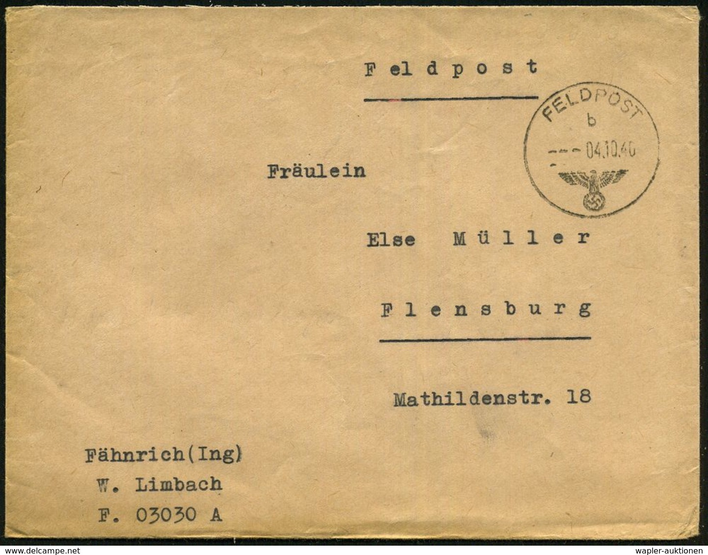 DT.BES.FRANKREICH 1940 (4.10.) 1K: FELDPOST/b/--- + Maschinengeschr. Abs.: ".. F. 03030 A" = Hafen-Kommandantur  B O U L - Marittimi