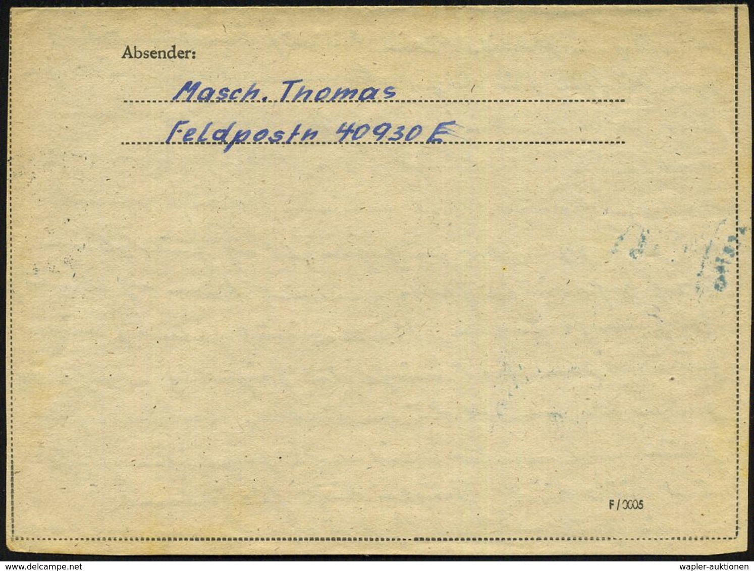 DT.BES.FRANKREICH 1944 (2.4.) 1K: FELDPOST/b/--- + Blauer 1K-HdN: Feldpost-Dienststelle/ 40930 + Rs. Hs. Abs.: "Feldpost - Schiffahrt