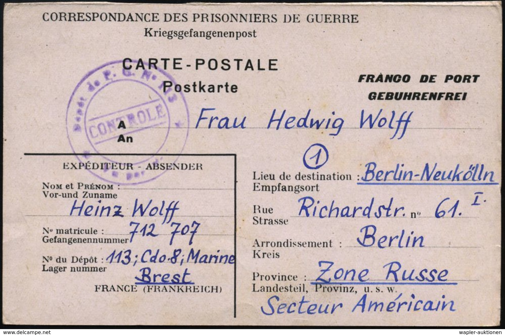 DT.BES.FRANKREICH 1944/48 Dokumentation "Festung St. Nazaire": Funkmitteilungskt. Vom 11.11. (Mittelbug) + 2 Fp.-Faltbfe - Maritime