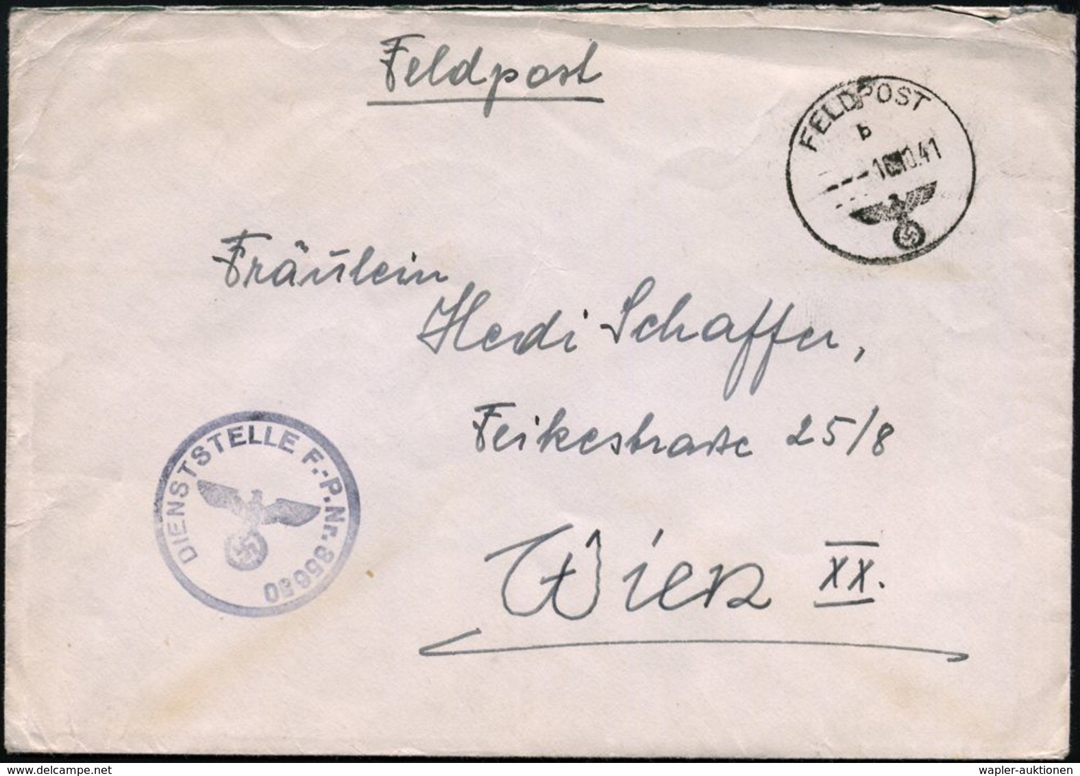 DT.BES.NORWEGEN 1941 (16.10.) 1K: FELDPOST/b/--- + Schw.-viol. 1K-HdN: DIENSTSTELLE F.-P. Nr. 35 650 = Kommandantur Seev - Maritiem