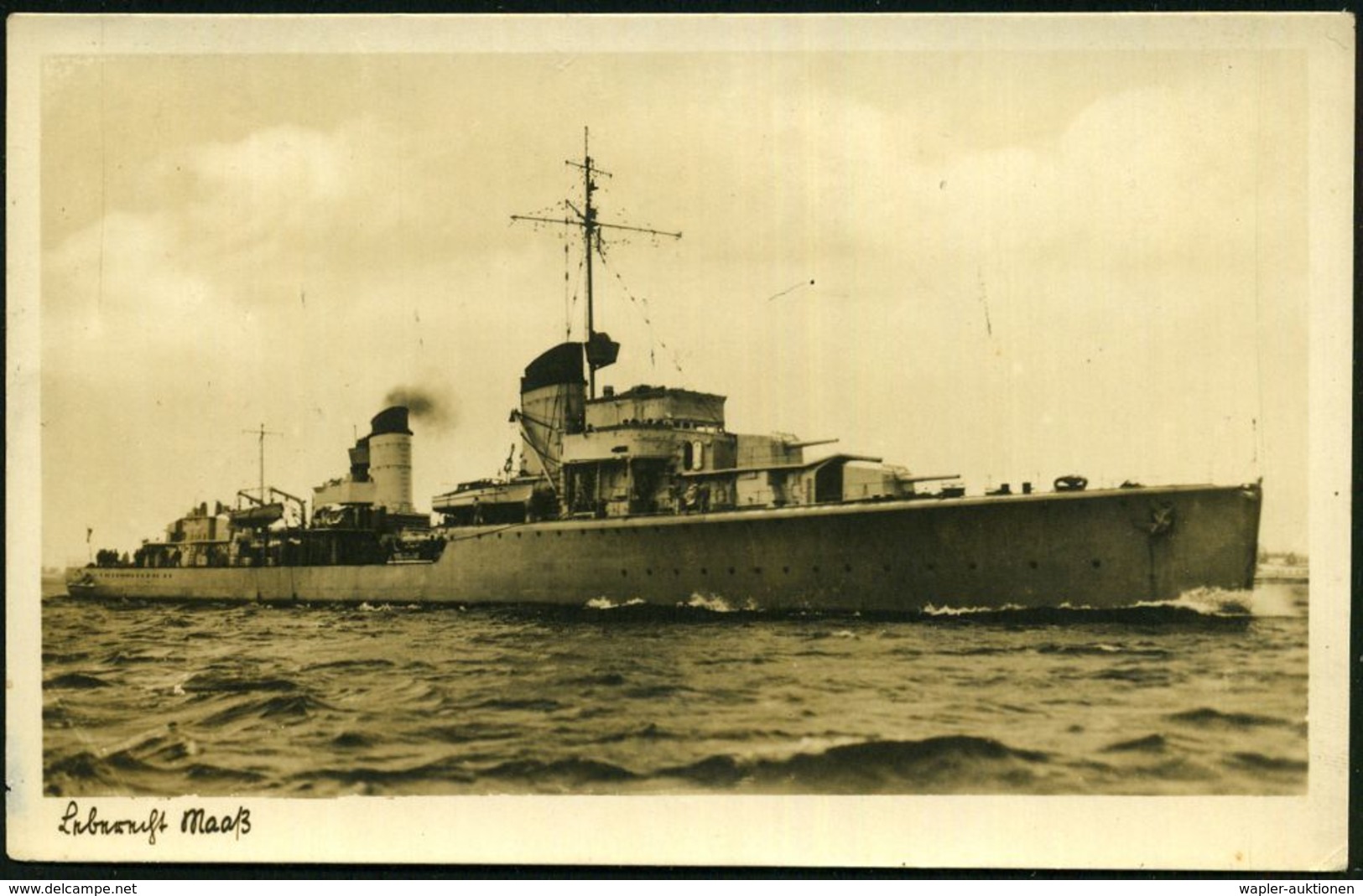 DEUTSCHES REICH 1939 (ca.) S/w.-Foto-Ak.: Zerstörer "Leberecht Maaß" (Z 1) Ungebr., (Verlag J. Simonsen, Oldenbg.) - DEU - Maritiem