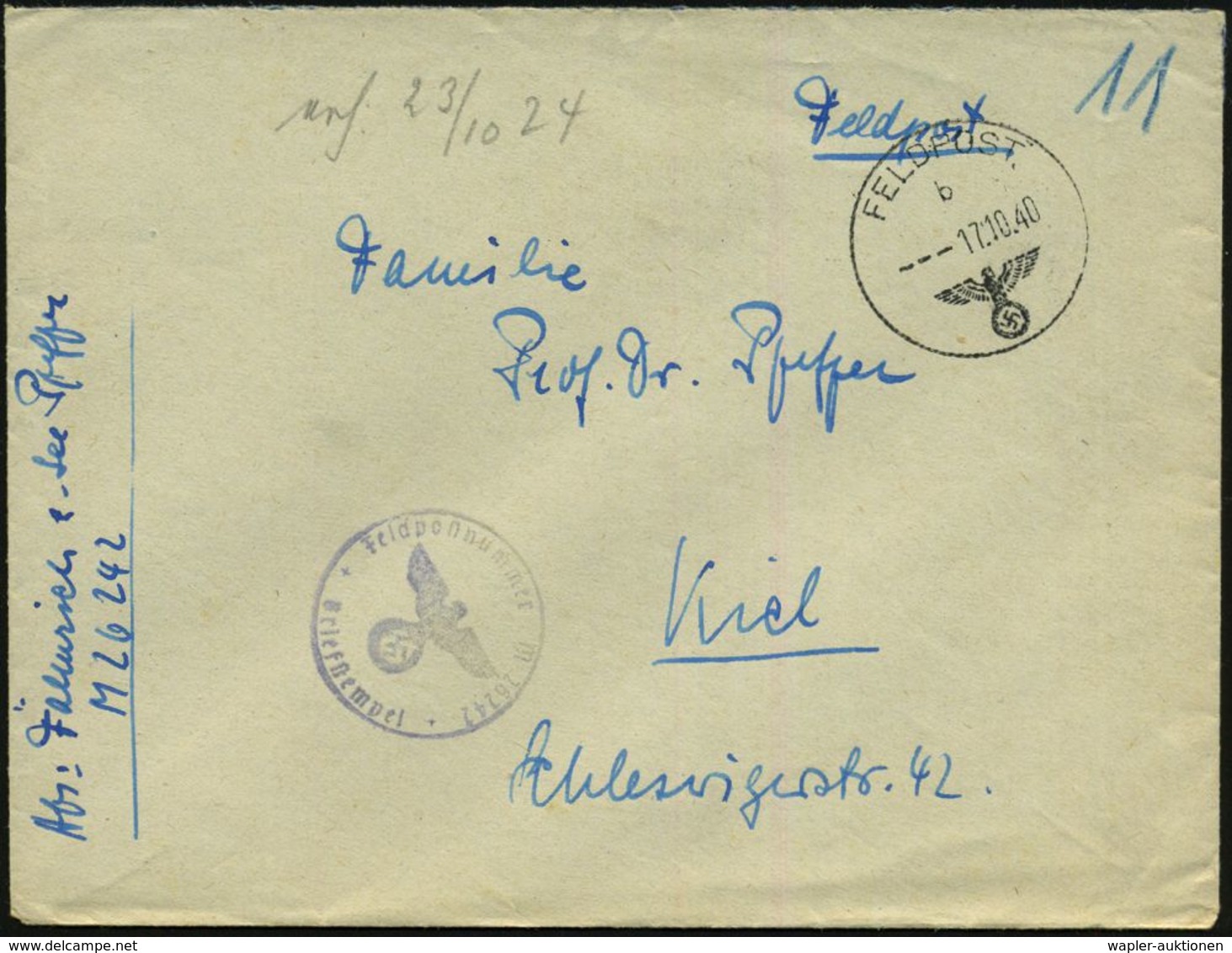 DEUTSCHES REICH 1940 (17.10.) 1K: FELDPOST/b/--- + Viol. 1K-HdN: Feldpostnr. M 26 242 = Torpedoboot  " J A G U A R" , Ei - Maritiem