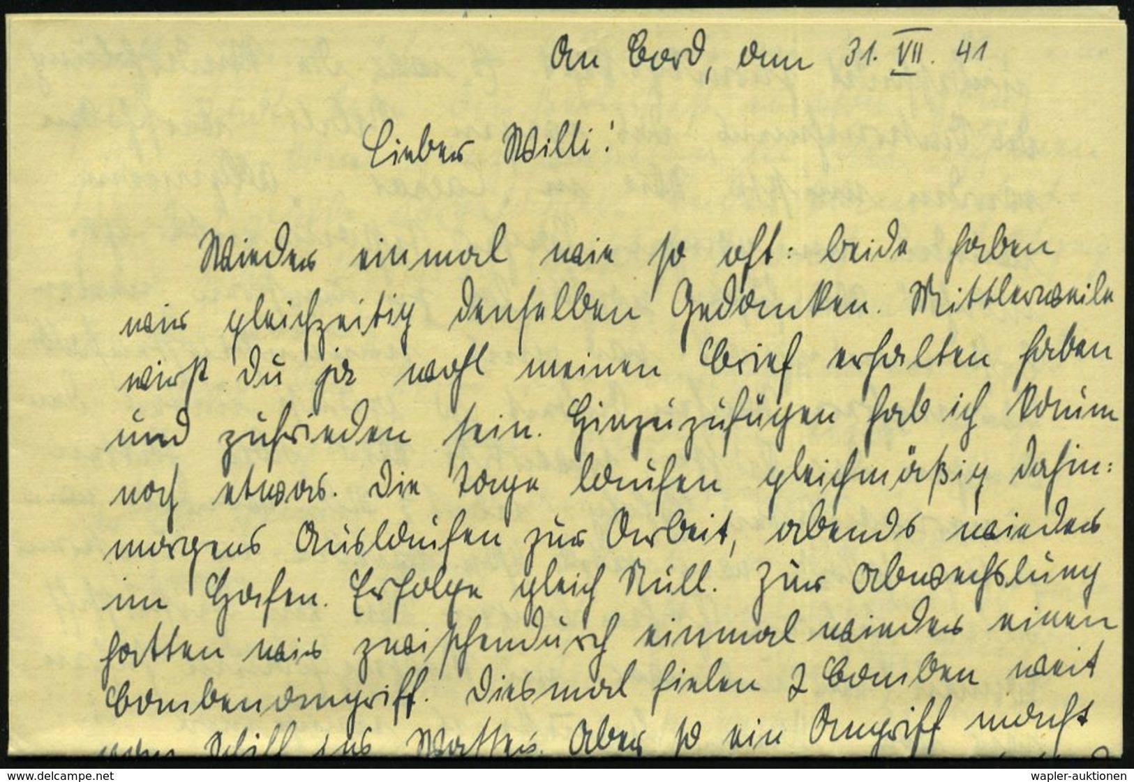 DEUTSCHES REICH 1941 (2.8.) Stummer 1K, Nur Datums-Steg! = Tarnstempel + Viol. 1K: Fp. Nr. 22 161 = 6. Sperrbrecher-Flot - Maritiem