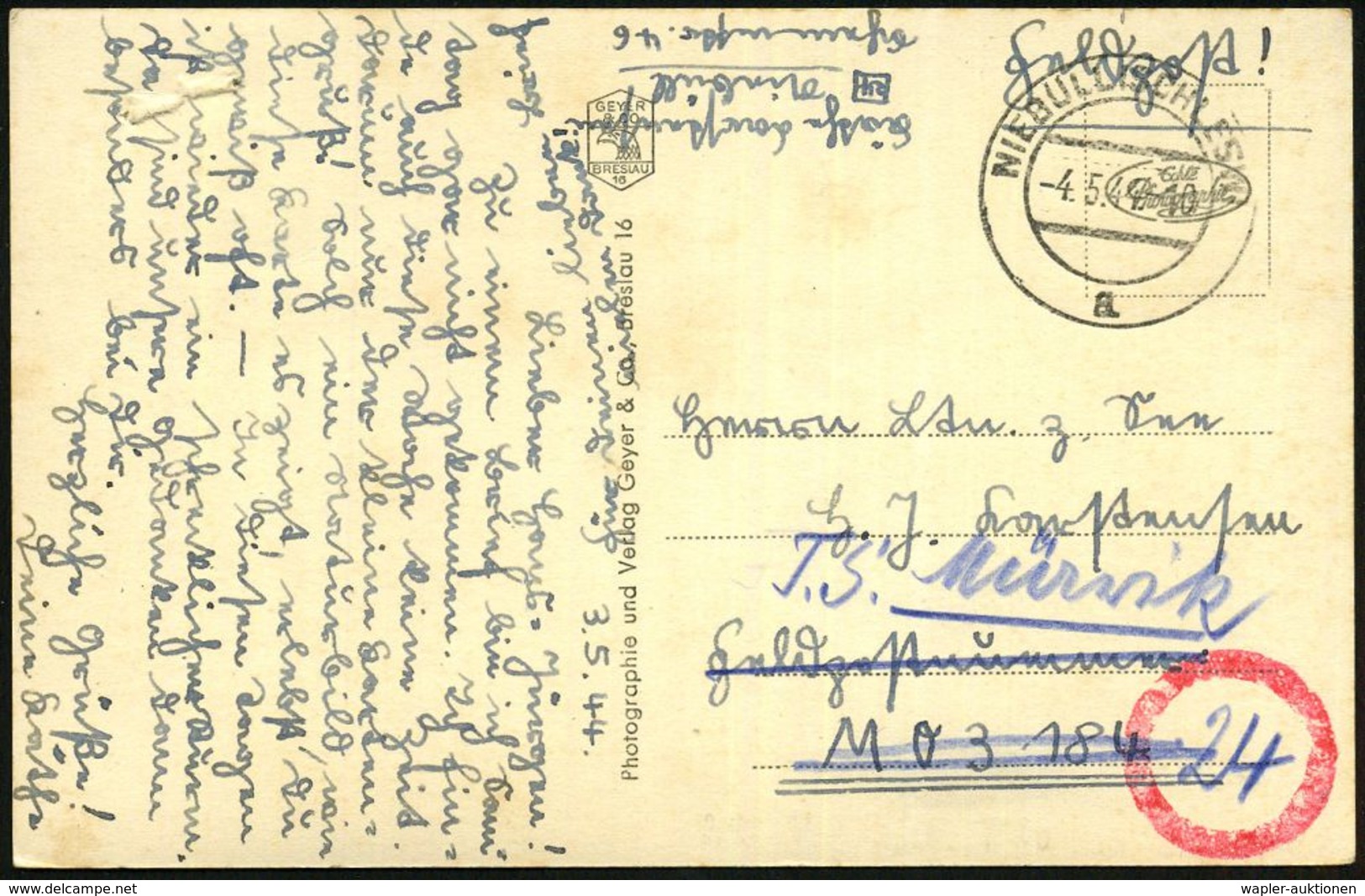 NIEBÜLL (SCHLESW.)/ A 1944 (4.5.) 2K-Steg Auf Feldpost-Ak. An Feldpost-Nr. M 03184 = Kommando 24. U-Boot-Flottille , Nac - Sottomarini