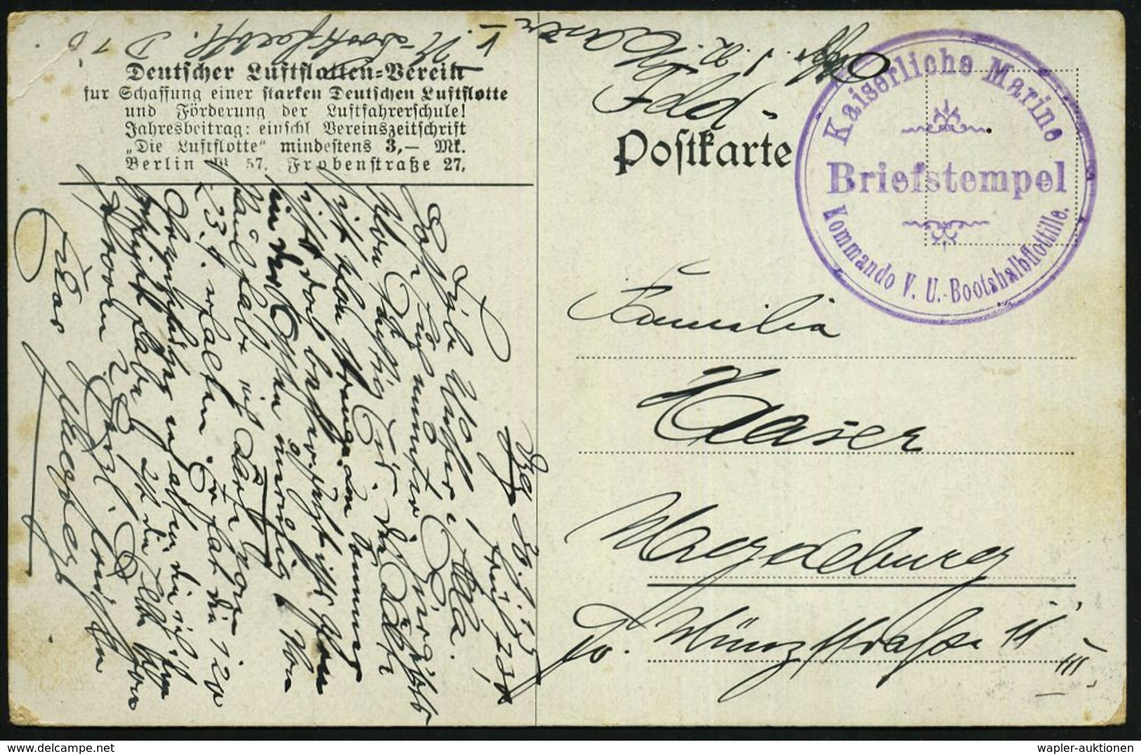 DEUTSCHES REICH 1915 (30.1.) Viol. 2K-Briefstempel: Kaiserliche Marine/ Kommando V. U.-Bootshalbflottille (mit Zier-stüc - U-Boote