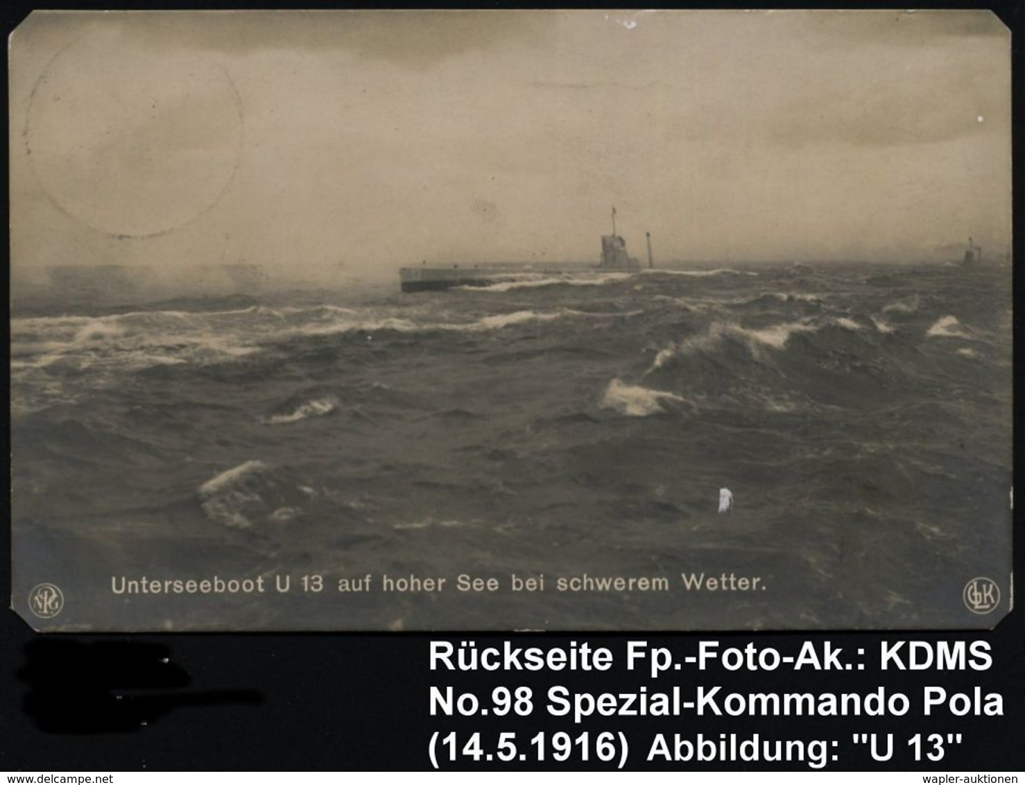 DEUTSCHES REICH /  ÖSTERREICH 1916 (14.5.) 1K-BPA: KAIS. DEUTSCHE/MARINE-/SCHIFFSPOST/No. 98 = Marine-Spezial-Kommando,  - Submarines