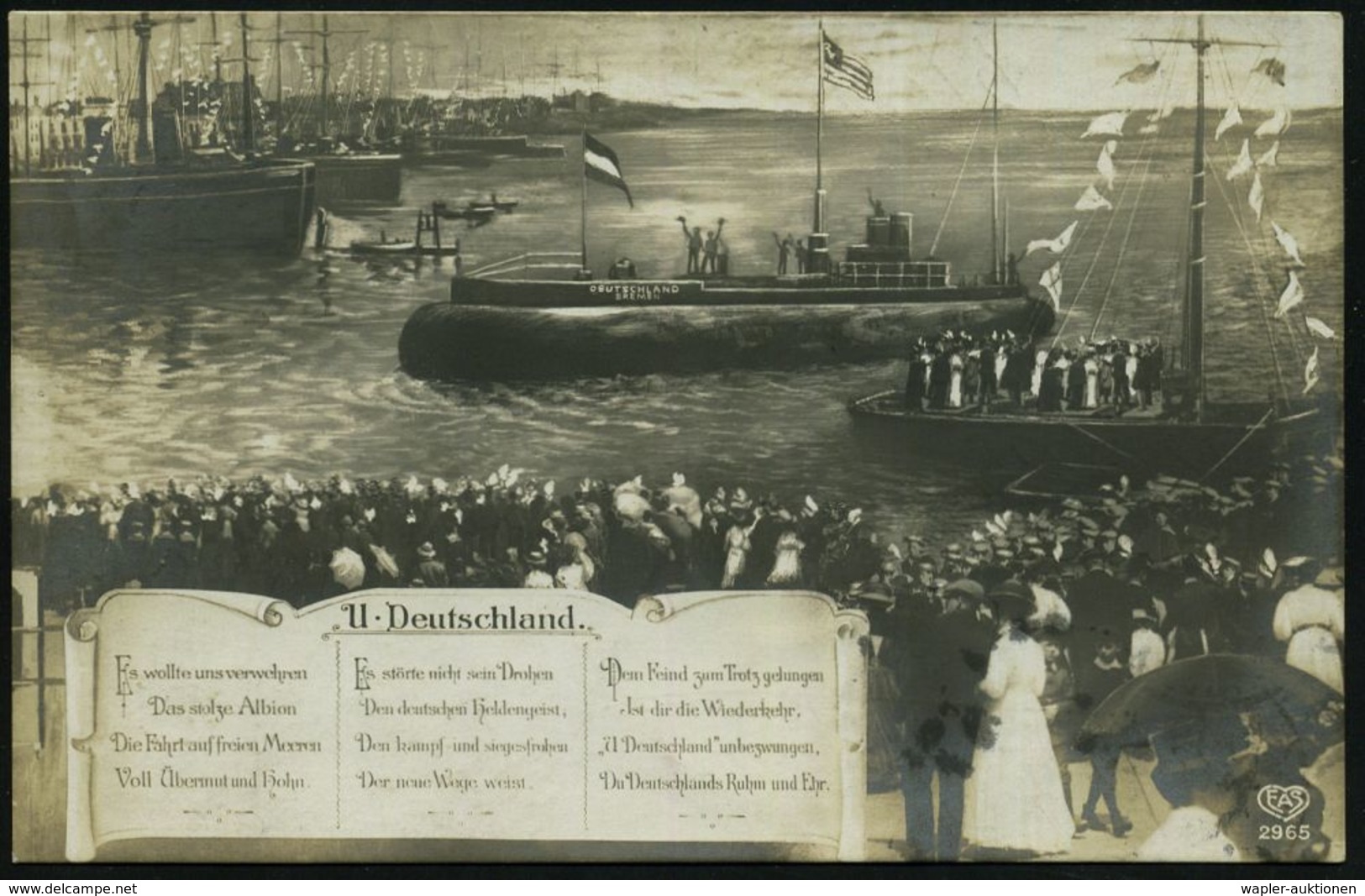 DEUTSCHES REICH 1916 S/w.-Propaganda-Künstler-Ak.: U Deutschland (Rückkehr) Mit Gedicht = Handels-U-Boot U. Blockadebrec - Duikboten