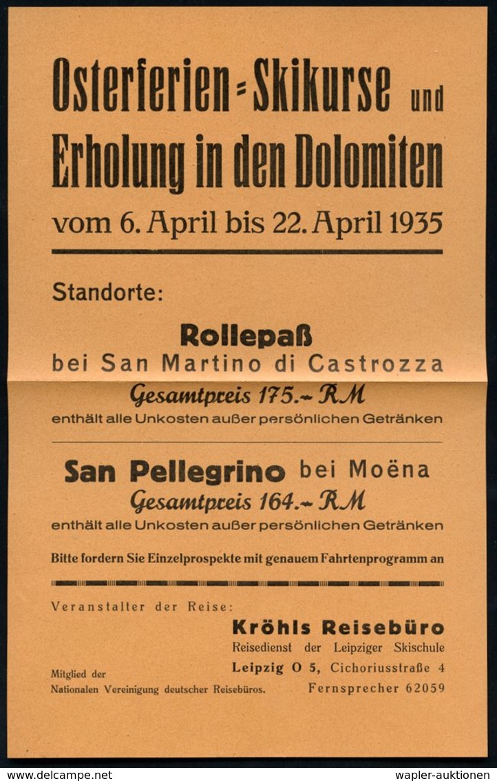 Leipzig O 5 1935 (Apr.) Postwurfsendung "An Alle Sudienräte Und Lehrer" Von Kröhls Reisebüro.. (= Pauschal-Frankatur, Ba - Winter (Varia)