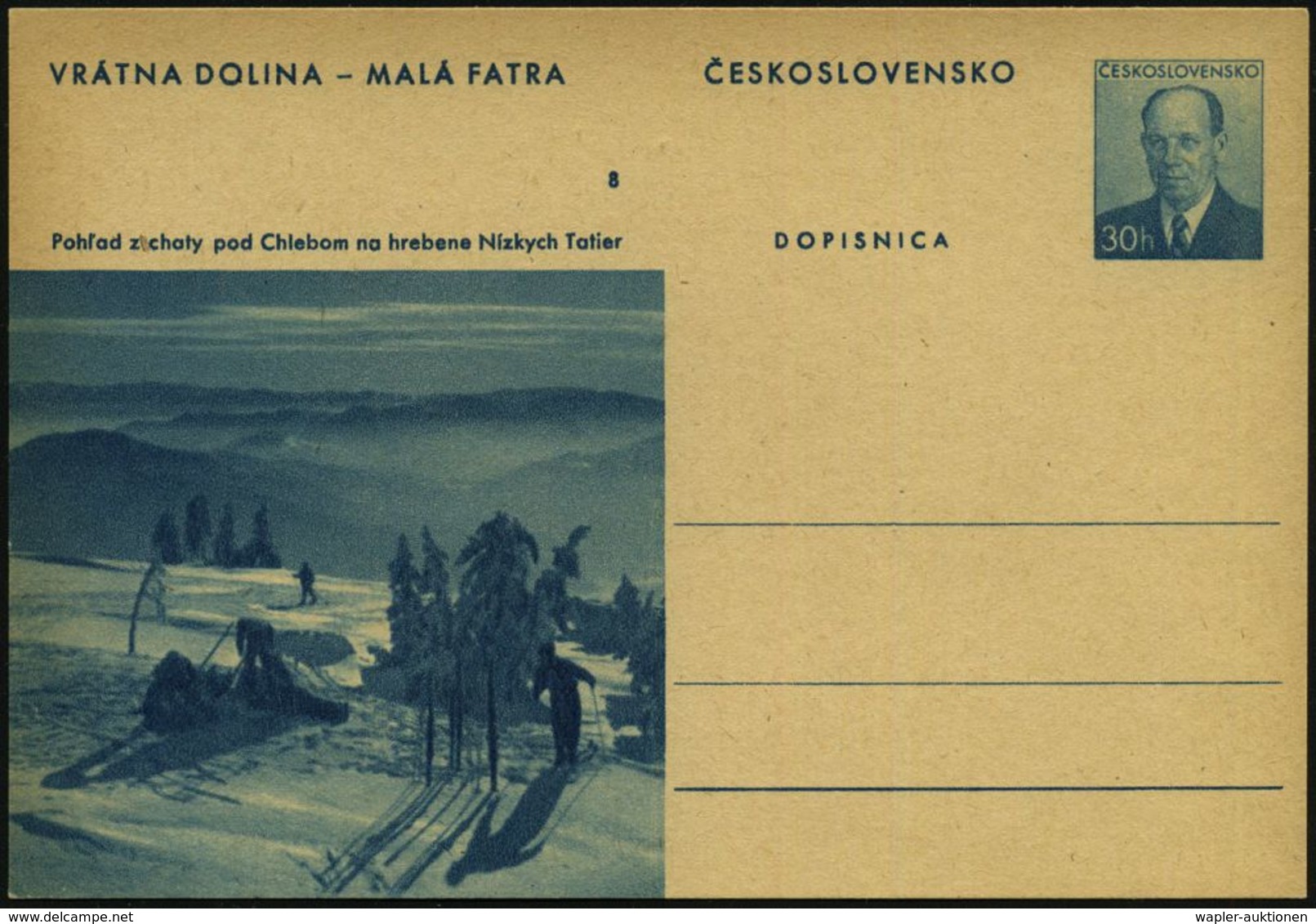 TSCHECHOSLOWAKEI 1957 30 H. BiP Zapatock, Blau: Skisport In Der Slowakei (Skiläufer) Ungebr., Selten!  (Mi.P 149) - - Inverno