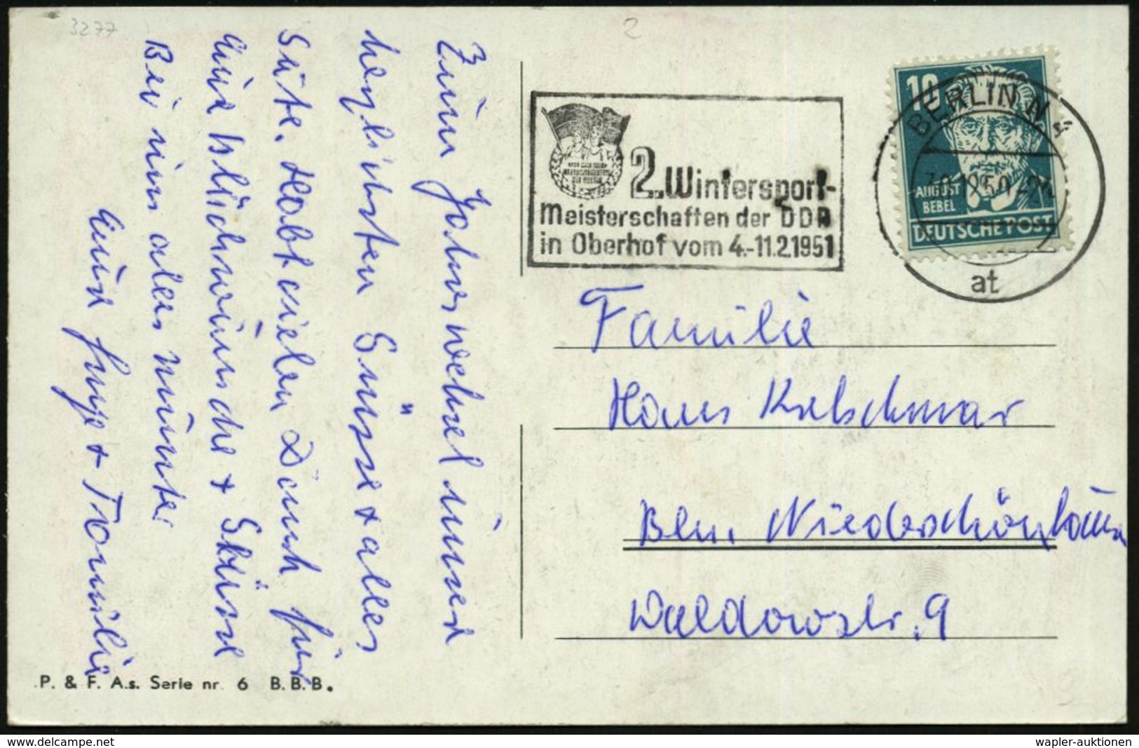 BERLIN N 4/ At/ 2.Wintersport-/ Meisterschaften Der DDR/ In Oberhof..1951 1950 (30.12.) Seltener MWSt (Abzeichen) Klar A - Sci