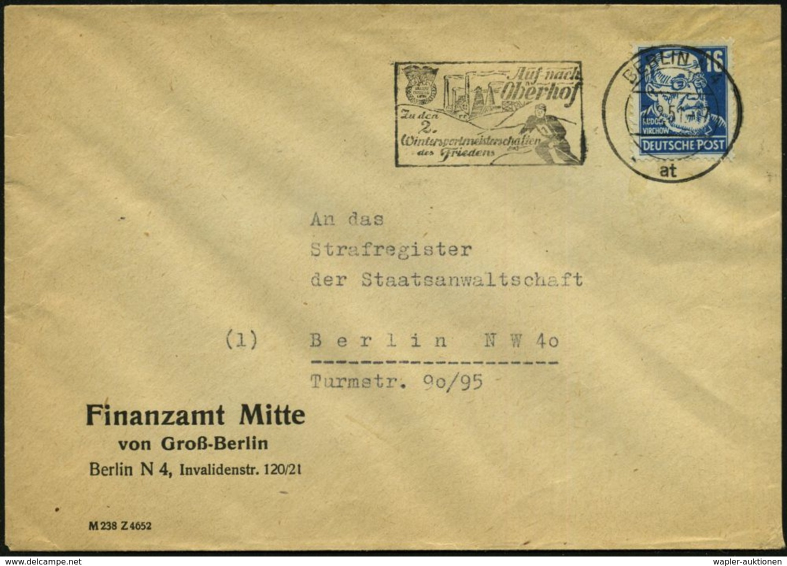 BERLIN N 4/ At/ Auf Nach/ Oberhof/ Zu Den/ 2./ Wintersportmeisterschaften/ Des Friedens 1951 (17.1.) MWSt = Skiläufer (I - Ski