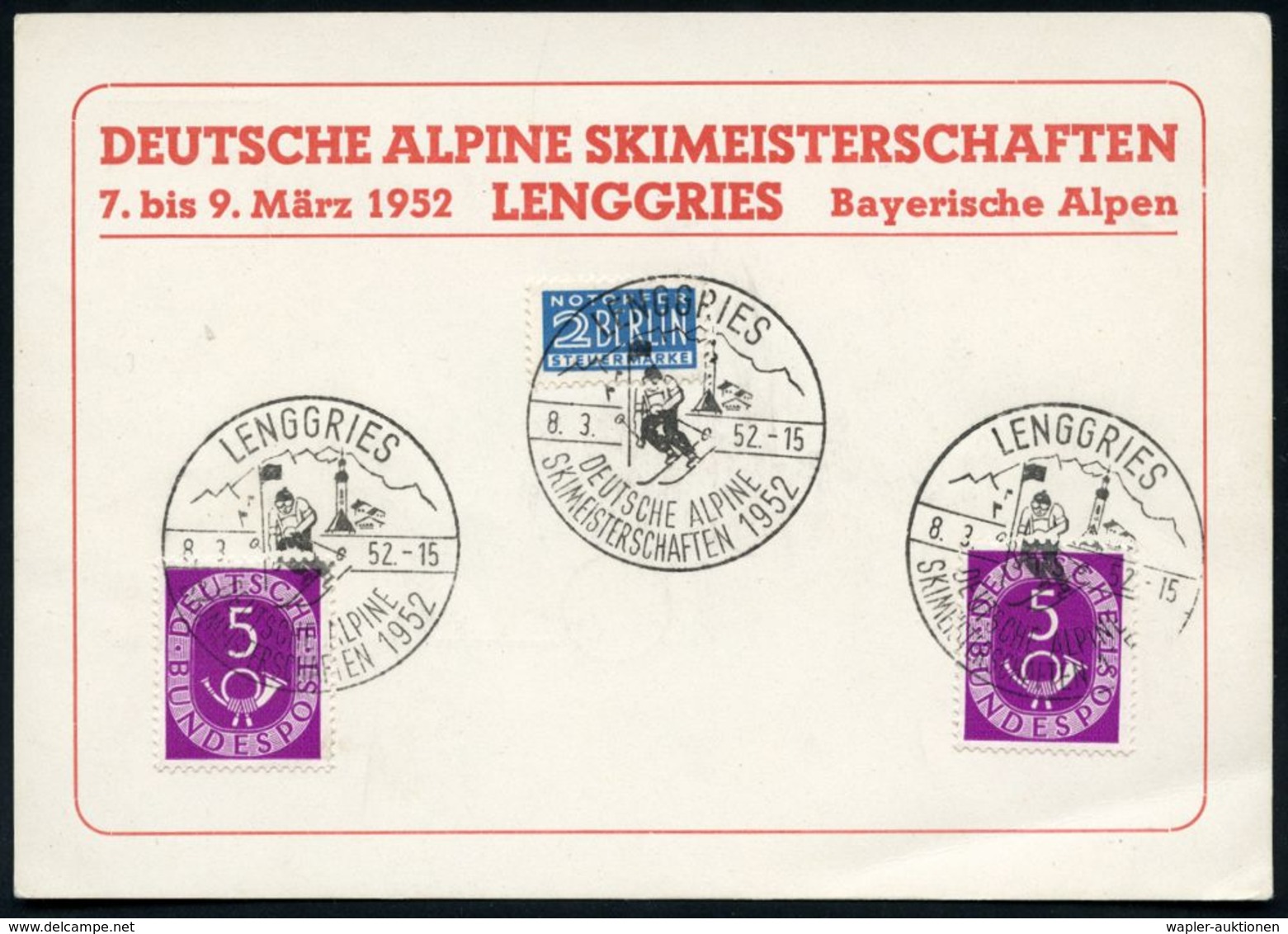 LENGGRIES/ DEUTSCHE ALPINE/ SKIMEISTERSCHAFTEN 1952 (8.3.) SSt = Slalom-Läufer (an EinemTor Etc.) 3x Rs. Klar Auf Sonder - Ski