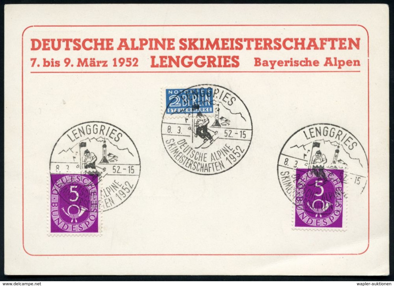 LENGGRIES/ DEUTSCHE ALPINE/ SKIMEISTERSCHAFTEN 1952 (8.3.) SSt = Slalom-Läufer (an EinemTor Etc.) 3x Rs. Klar Auf Sonder - Sci