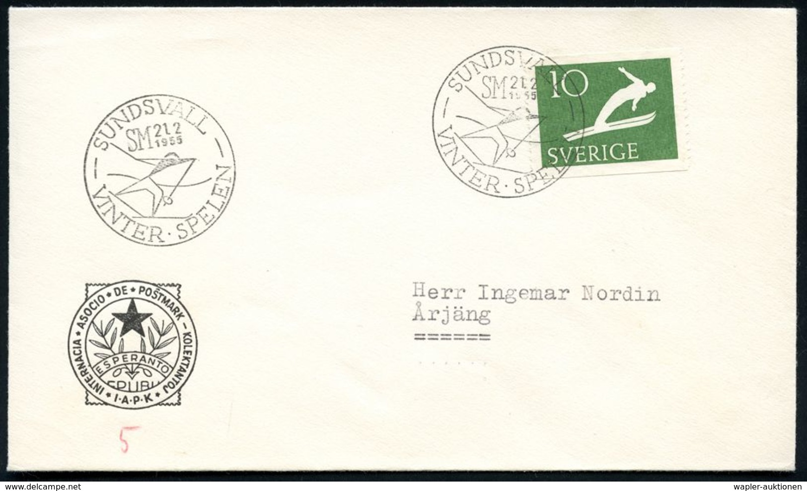 SCHWEDEN 1955 (21.2.) SSt.: SUDSVALL/SM/VINTERSPELEN = Langläufer Auf Passender EF 10 Ö. Skispringer , Klar Gest. Inl.-S - Sci