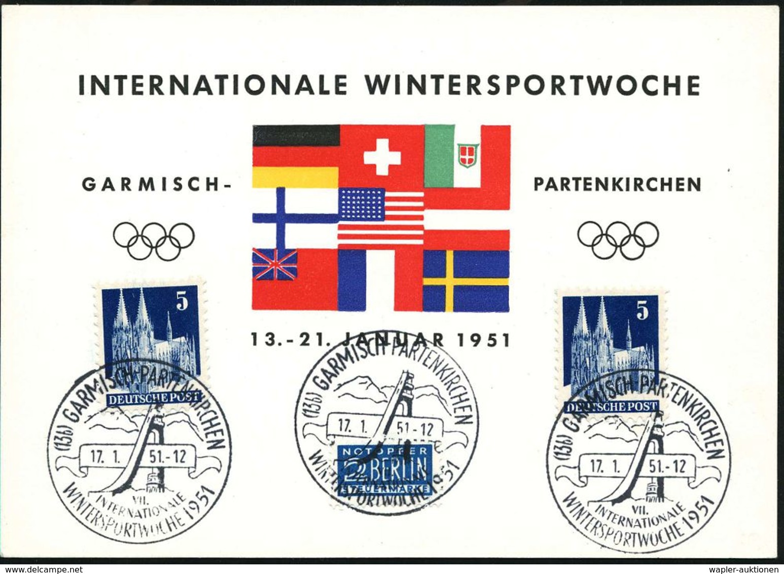 (13b) GARMISCH-PARTENKIRCHEN/ VII./ INT./ WINTERSPORTWOCHE 1951 (17.1.) SSt = Gr. Sprungschanze , 2x Rs., Klar Gest. Inl - Skiing