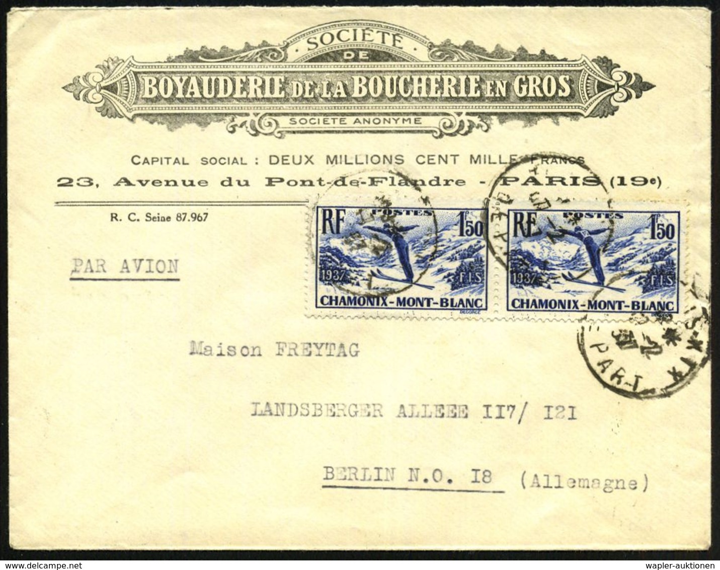 FRANKREICH 1937 (Febr.) 1,50 Fr. "F.I.S."-Ski-Wettkämpfe, Chamonix, Reine MeF: Waager. Paar , Sauber Gest., Dekorat. Fir - Skiing