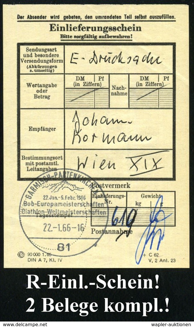 81 GARMISCH-PARTENKIRCHEN 2/ Bob-Europameisterschaften/ Biathlon-WM 1966 (22.1.) SSt (Alpen-gipfel) 3 X + Alter RZ: Garm - Wintersport (Sonstige)