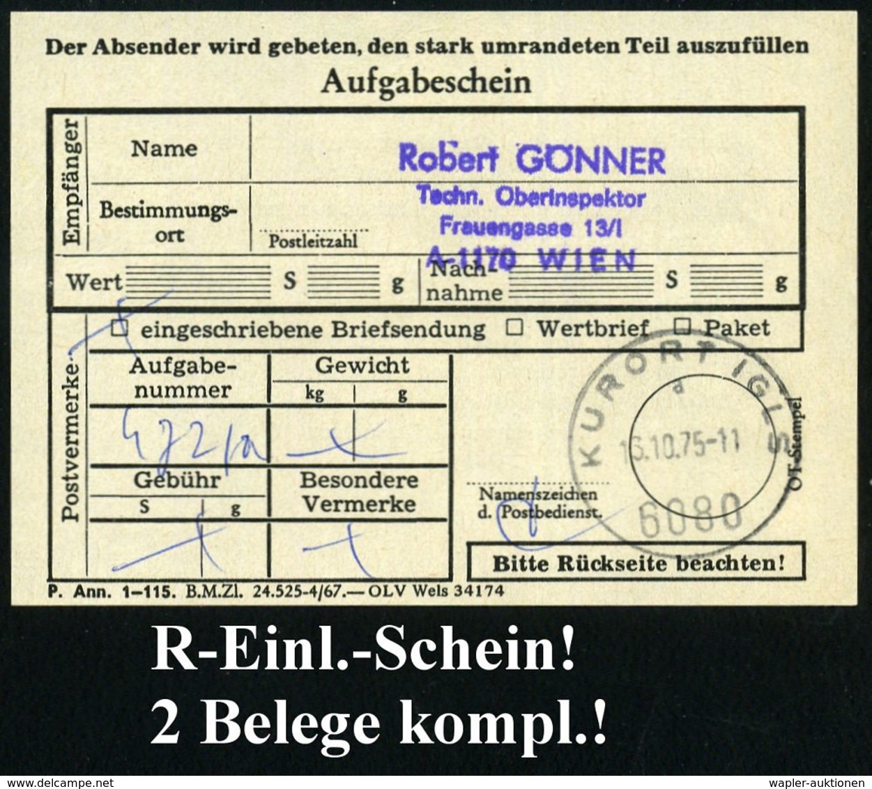 ÖSTERREICH 1975 (13.10.) SSt: 6080/KURORT IGLS/4/ERÖFFNUNG DER BOB-RODELBAHN = Zweierbob 2x + RZ: 6080 Kurort Igls/a, Au - Hiver