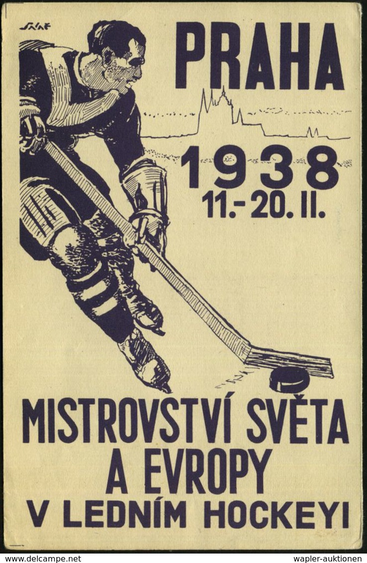 TSCHECHOSLOWAKEI 1938 (11.2.) Zweifarbiger SSt: PRAHA 1/a/CHAMPIONAT DU MONDE ET DE L'EUROPE DE HOCKEY SUR GLACE Klar In - Hockey (sur Glace)