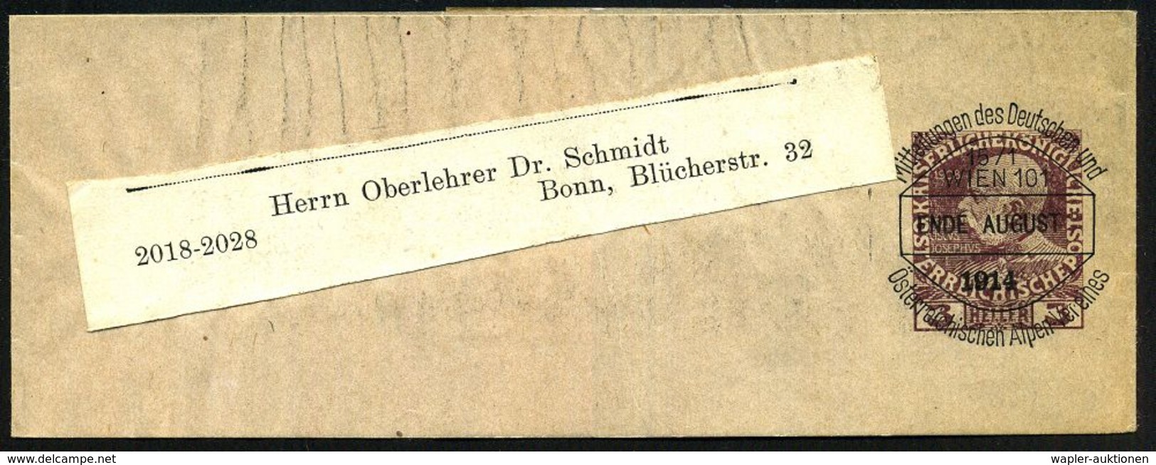 ÖSTERREICH 1914 (Aug.) Privat-Zeitungs-SB 3 H. KFJ-Jubil. Viol. M.VE: Dt. U.Österr. Alpen-Verein/ WIEN 101/ ENDE AUGUST  - Klimmen