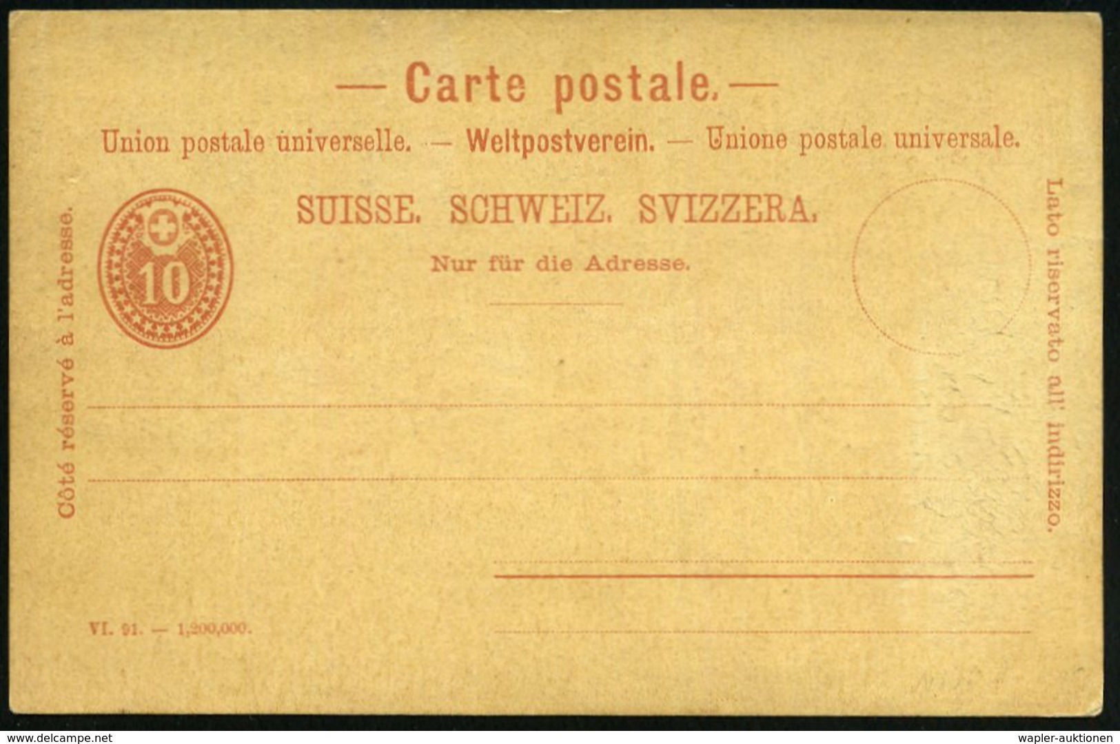 SCHWEIZ 1891 PP 10 C. Ziffer Rot: 600 Jähr.Gründungsfest Der SCHWEIZ. EIDGENOSSENSCHAFT = Tell-Denkmal Mit Armbrust (u.  - Tir à L'Arc