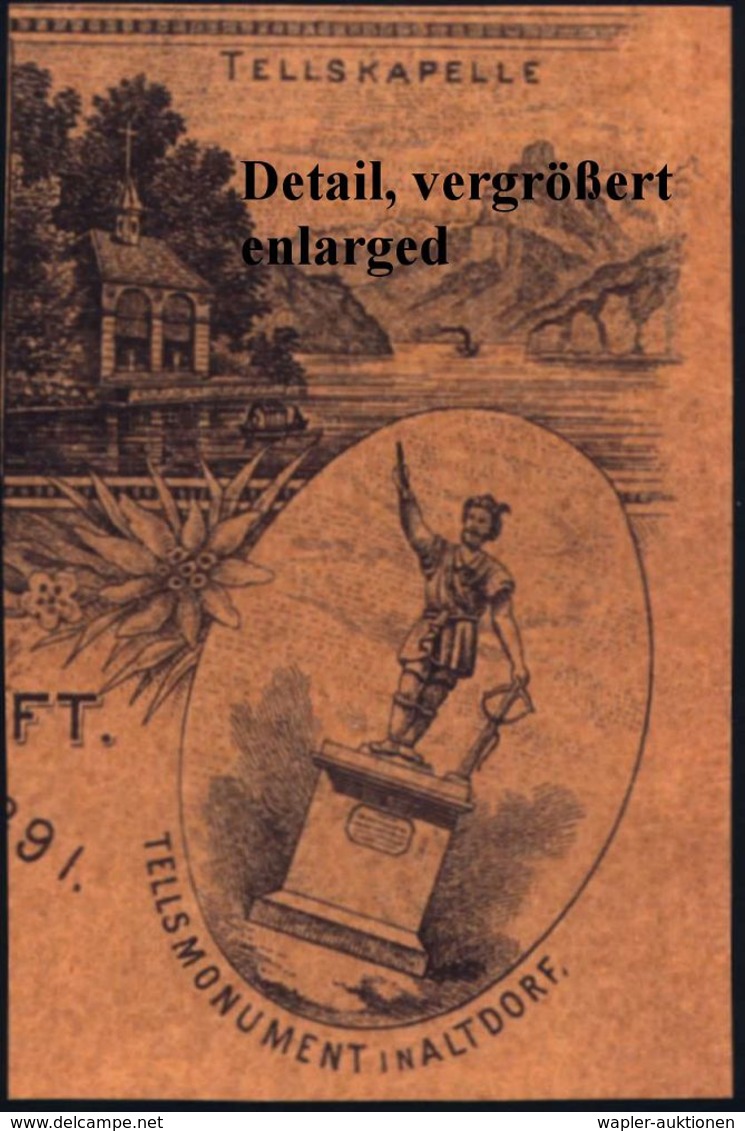 SCHWEIZ 1891 PP 10 C. Ziffer Rot: 600 Jähr.Gründungsfest Der SCHWEIZ. EIDGENOSSENSCHAFT = Tell-Denkmal Mit Armbrust (u.  - Tiro Con L'Arco