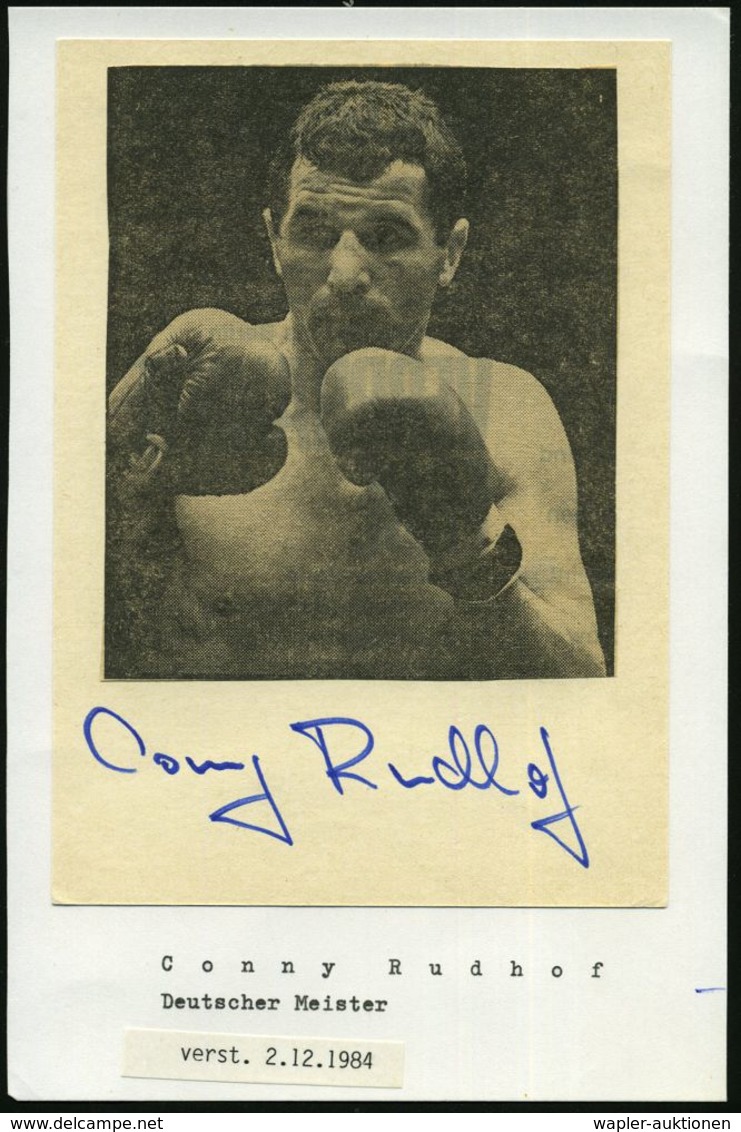 B.R.D. 1963 Zeitungsausschnitt + Orig. Autogramm: Conny Rudhof (19234 - 1984) EM 1963, 1967  - - Boxe