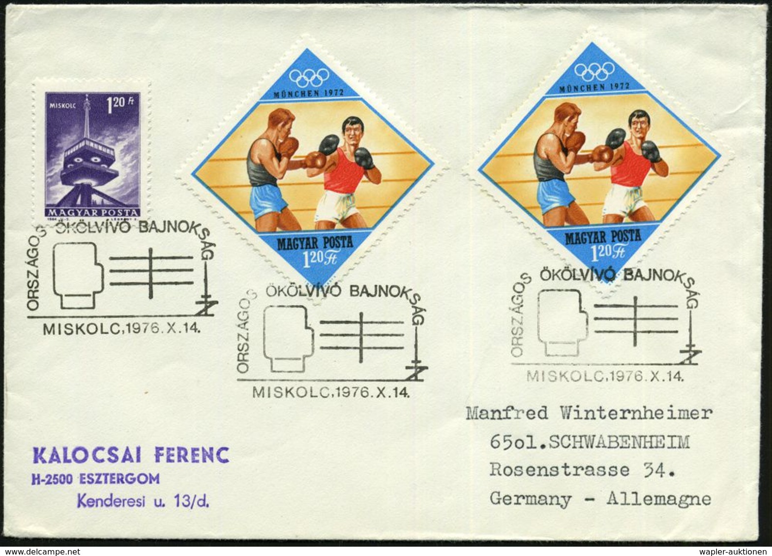 UNGARN 1976 (14.10.) SSt.: MISKOLC/BOXWETTKÄMPFE (Boxhandschuh) 2x 1,20 Ft. Boxen Olympiade München U.a., Klar Gest. Aus - Pugilato