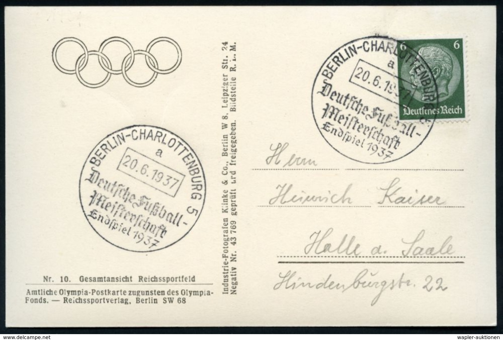 BERLIN-CHARLOTTENBURG 5/ A/ Deutsche Fußball-/ Meisterschaft/ Endspiel.. 1937 (20.6.) Seltener SSt Auf S/w.-Foto-Olympia - Lettres & Documents