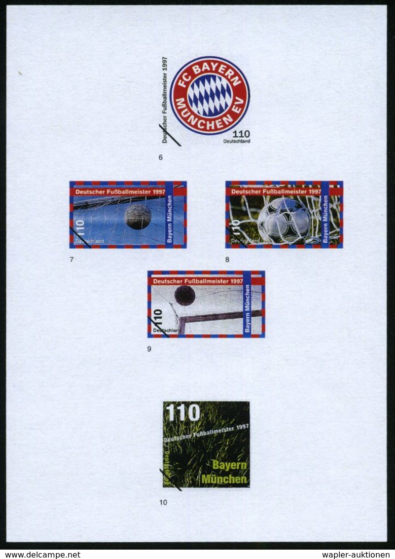 B.R.D. 1997 (Aug.) 110 Pf. "Deutscher Fußballmeister F.C. Bayern München", 79 Verschied. Color-Entwürfe Der Bundes-druck - Covers & Documents