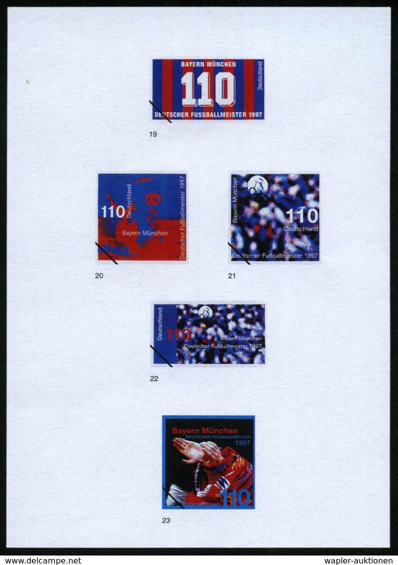 B.R.D. 1997 (Aug.) 110 Pf. "Deutscher Fußballmeister F.C. Bayern München", 79 Verschied. Color-Entwürfe Der Bundes-druck - Briefe U. Dokumente