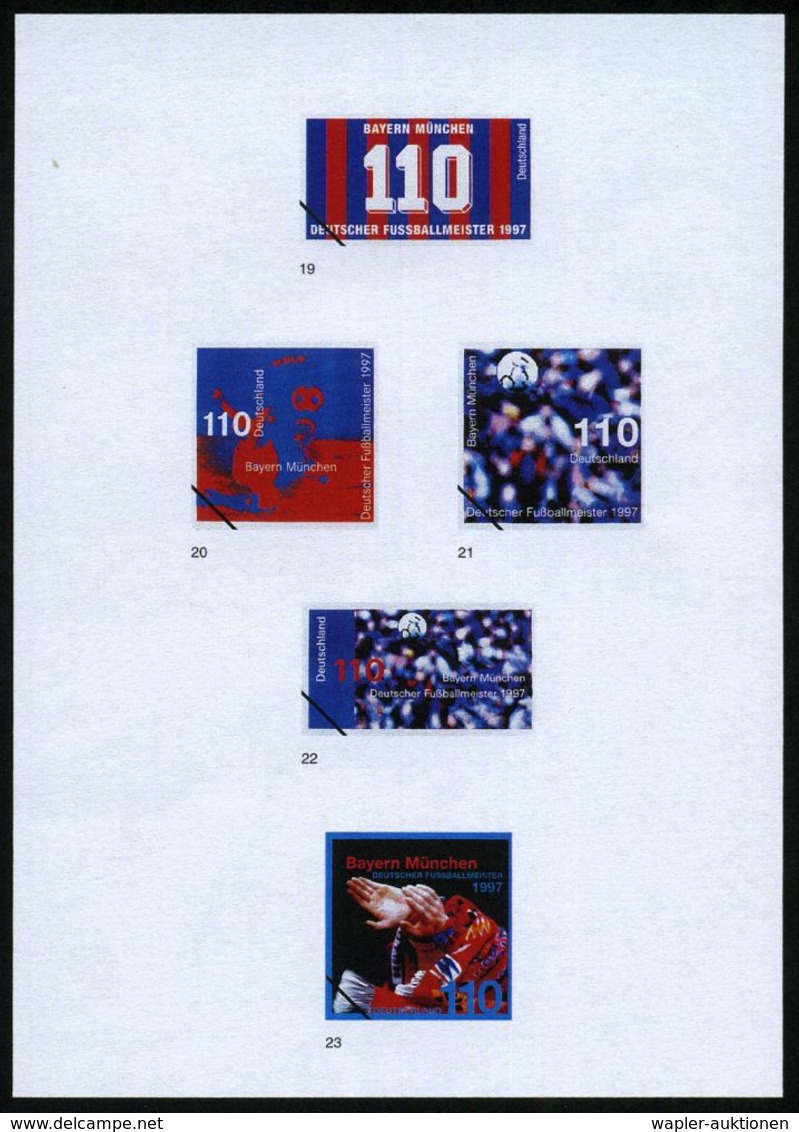 B.R.D. 1997 (Aug.) 110 Pf. "Deutscher Fußballmeister F.C. Bayern München", 79 Verschied. Color-Entwürfe Der Bundes-druck - Covers & Documents