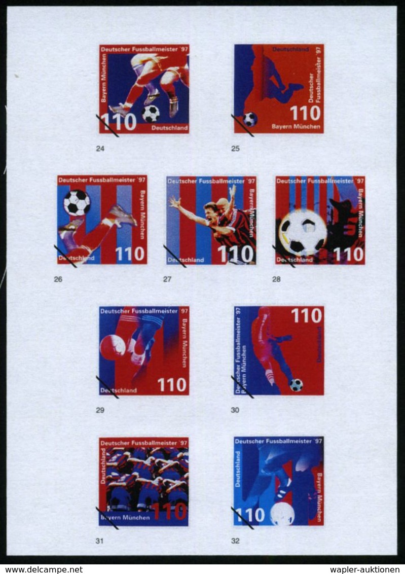 B.R.D. 1997 (Aug.) 110 Pf. "Deutscher Fußballmeister F.C. Bayern München", 79 Verschied. Color-Entwürfe Der Bundes-druck - Covers & Documents