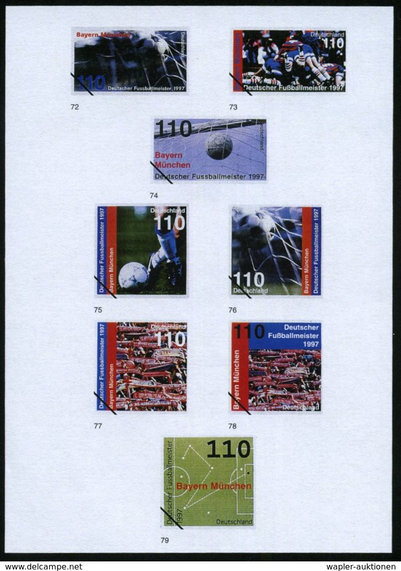 B.R.D. 1997 (Aug.) 110 Pf. "Deutscher Fußballmeister F.C. Bayern München", 79 verschied. Color-Entwürfe der Bundes-druck