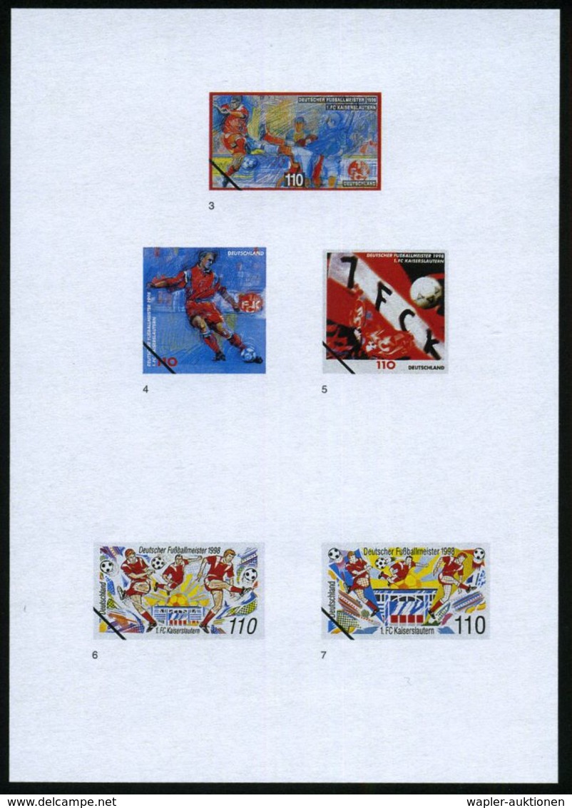 B.R.D. 1998 (Sept.) 110 Pf. "Deutscher Fußballmeister 1998 1.F.C. Kaiserslautern", 30 Verschied. Color-Entwürfe D. Bunde - Briefe U. Dokumente