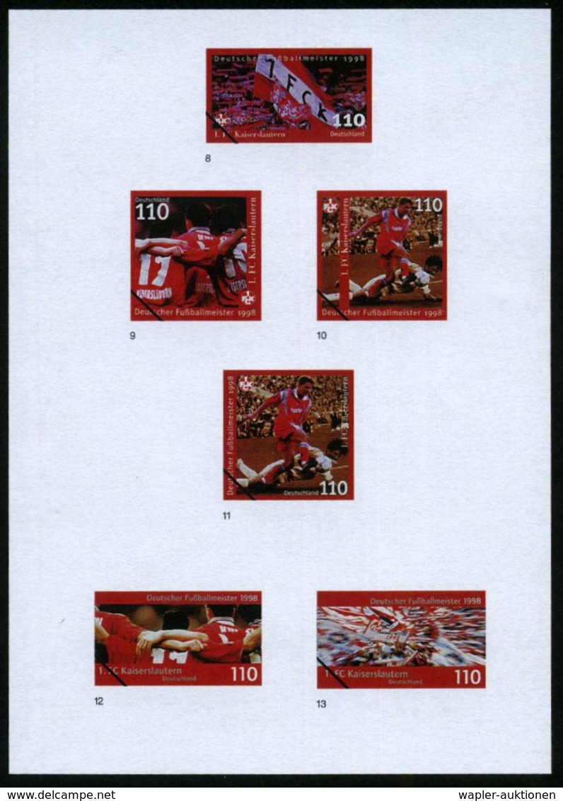 B.R.D. 1998 (Sept.) 110 Pf. "Deutscher Fußballmeister 1998 1.F.C. Kaiserslautern", 30 Verschied. Color-Entwürfe D. Bunde - Lettres & Documents
