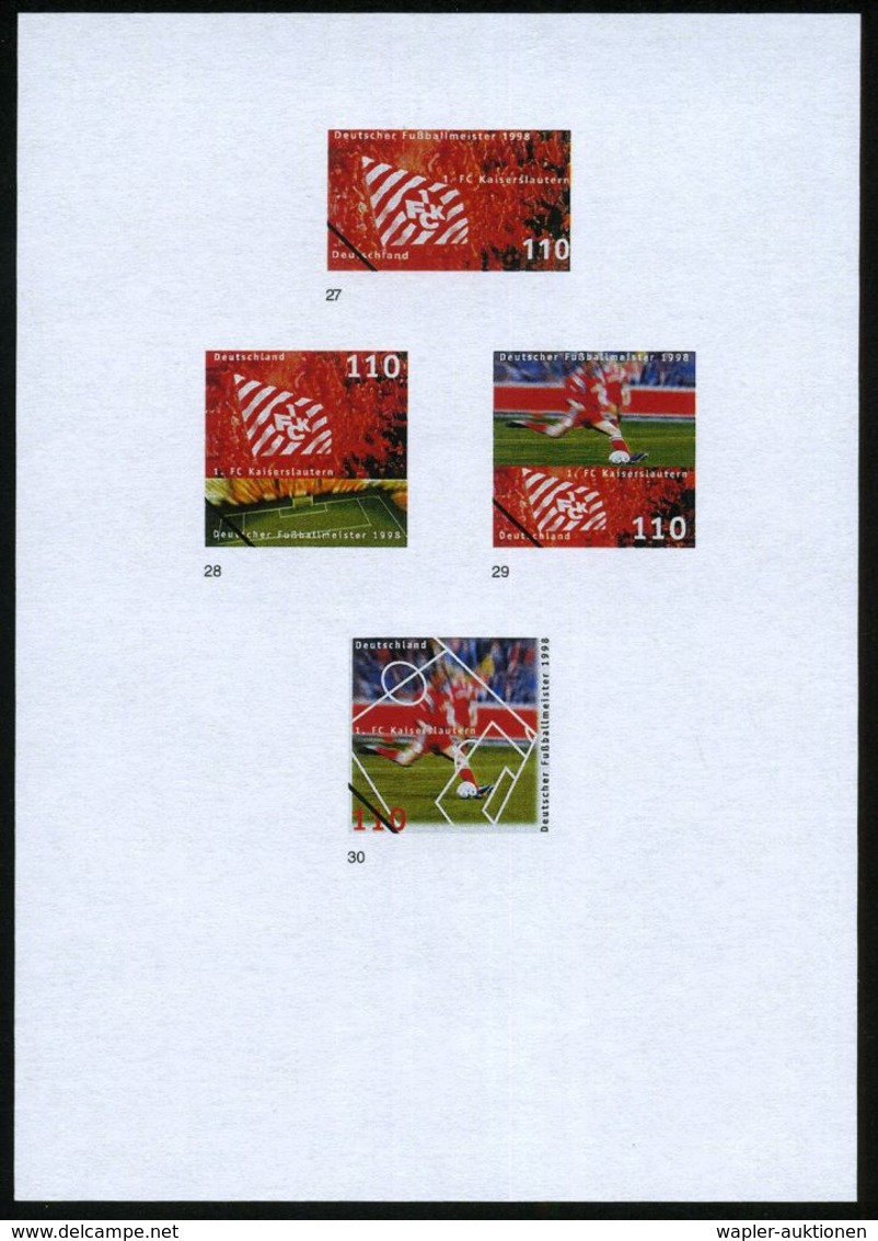 B.R.D. 1998 (Sept.) 110 Pf. "Deutscher Fußballmeister 1998 1.F.C. Kaiserslautern", 30 Verschied. Color-Entwürfe D. Bunde - Brieven En Documenten